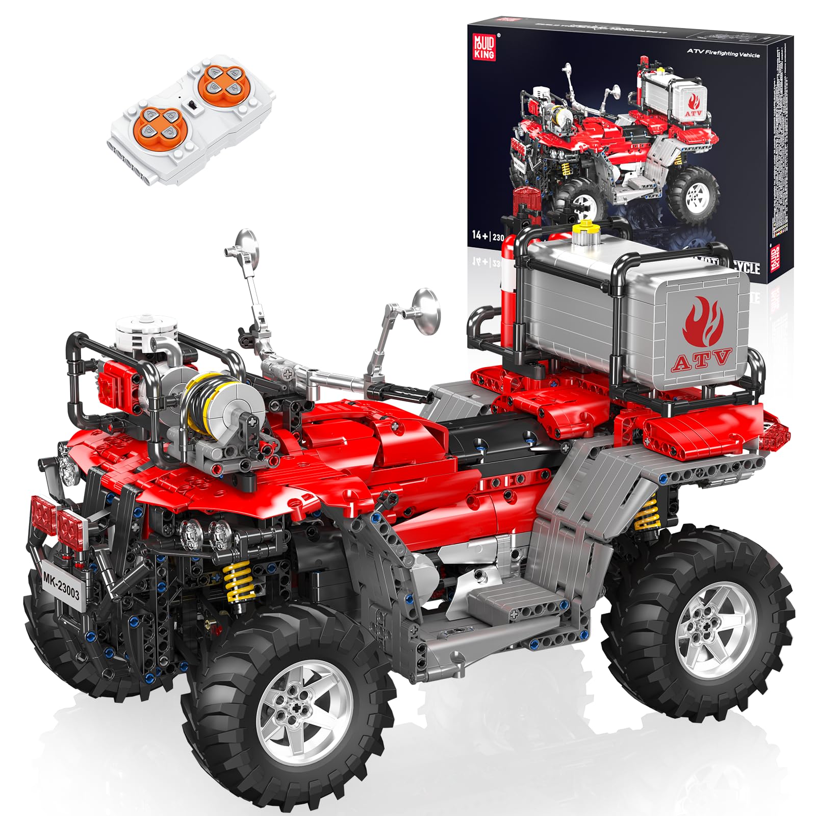 Mould King Feuerwehr-Motorrad Bauset 2100 Teile, Löschfahrzeug Modell für Jugendliche und Erwachsene ab 14 Jahren (23003)