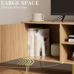 TV Se tenir debout pour 55 60-inch TV, Centre de divertissement avec 2 Cabinets,TV Console avec porte à charnières souple avec poignée et pieds en or,TV Stand avec rangement pour salon, naturel et or