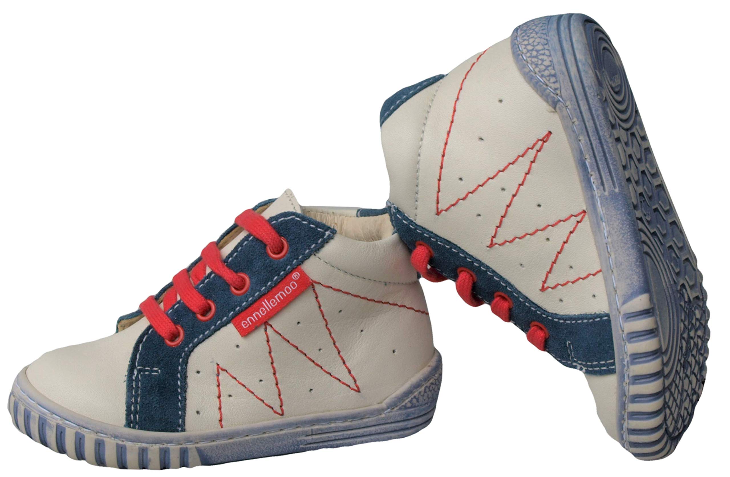 ennellemoo® - Scarpe da corsa unisex per bambini, in vera pelle, con lacci, grigio, giallo, rosso, 23 EU