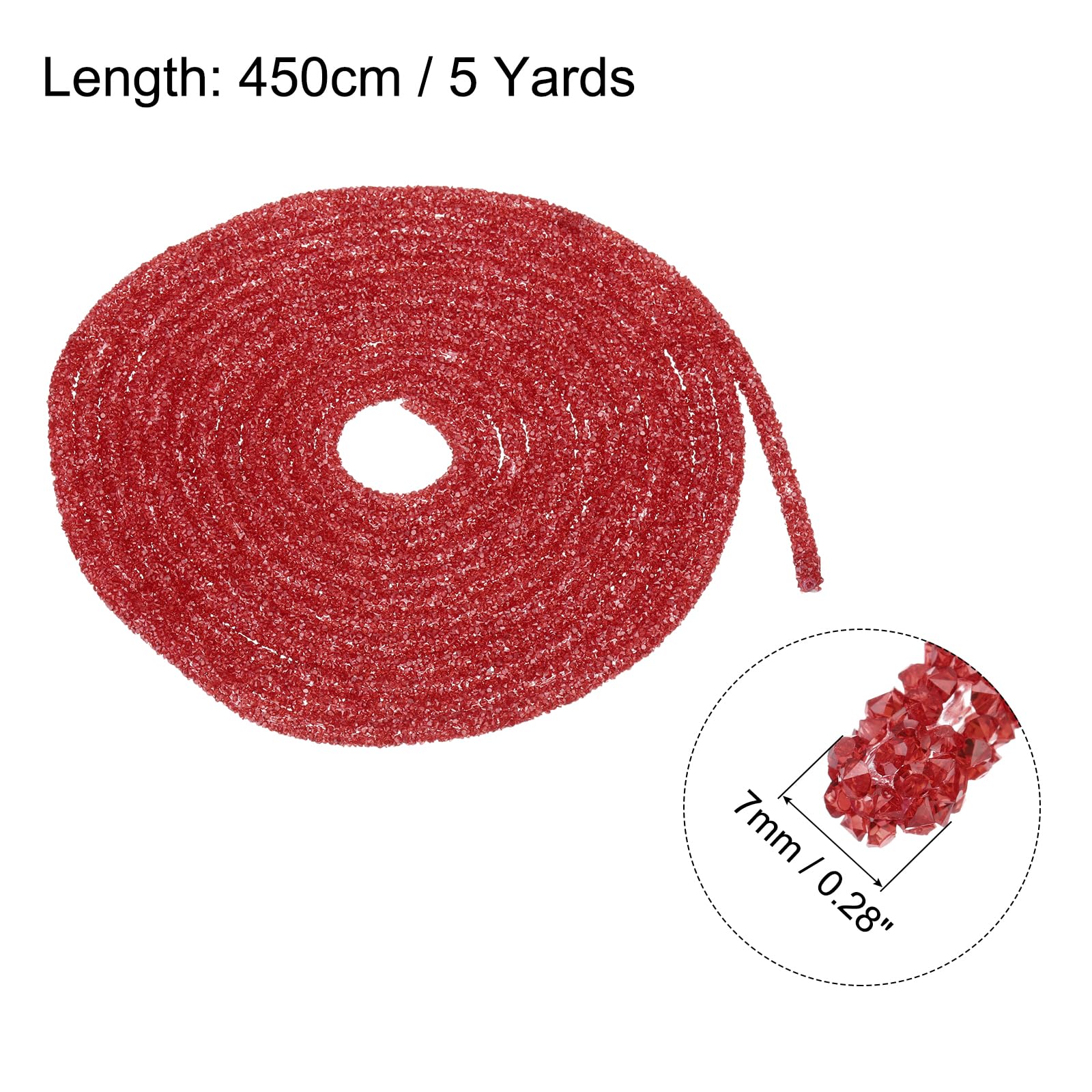 sourcing map 5 Yard 6mm 0.24 inch Glitter Sequins Rope Sequins Rhinestone Tube Cord for DIY Wedding Dresses Costume Clothing Shoes Jewelry Accessory Clear White — view 155