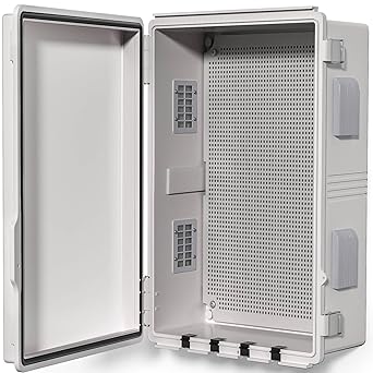 ANIMACYN Electrical Junction Box, Ventilated Design, Cable Grommets, Indoor/Outdoor Use with Mounting Panel & Hinged Cover. Waterproof IP 65. (Grey Cover, 19.7