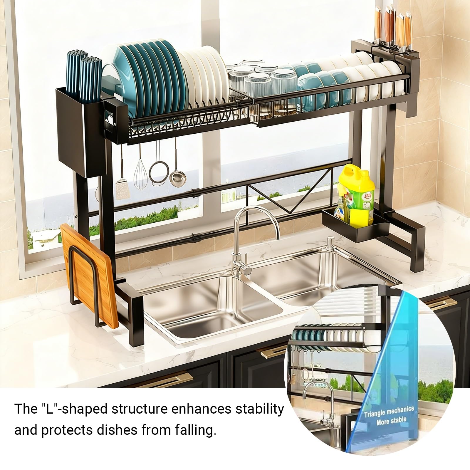 Escurridor de Platos Extensible y Multifuncional para el Fregadero, Organizador de encimera y Rejilla para Platos, Que Ahorra Espacio en cocinas pequeñas.