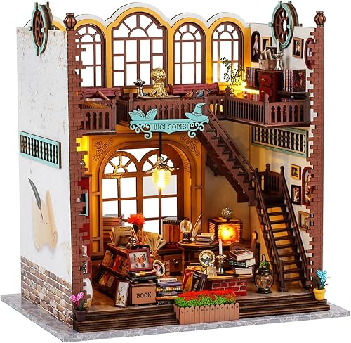Miniatura 8 de Quanquer Kit de Rincón de Libros de Bricolaje: Casa de Muñecas de Rincón de Libros de Bricolaje con Luz LED - Rompecabezas de Madera 3D Kits de Casa