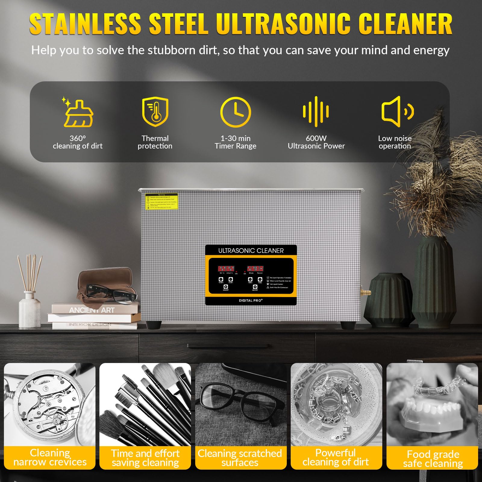 30L Limpiador Ultrasonidos Profesional,Máquina de Ultrasonido con Temporizador Digital Temperatura Ajustable Adecuado para limpiar dentaduras postizas, instrumental de Laboratorio, Relojes