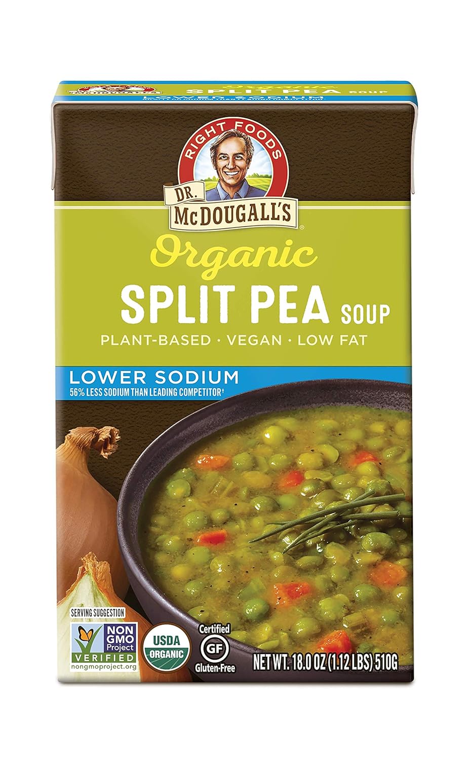 Dr. McDougall's Right Foods Soup,Organic Split Pea, Lower Sodium, 17.6 Ounce (Pack of 6)