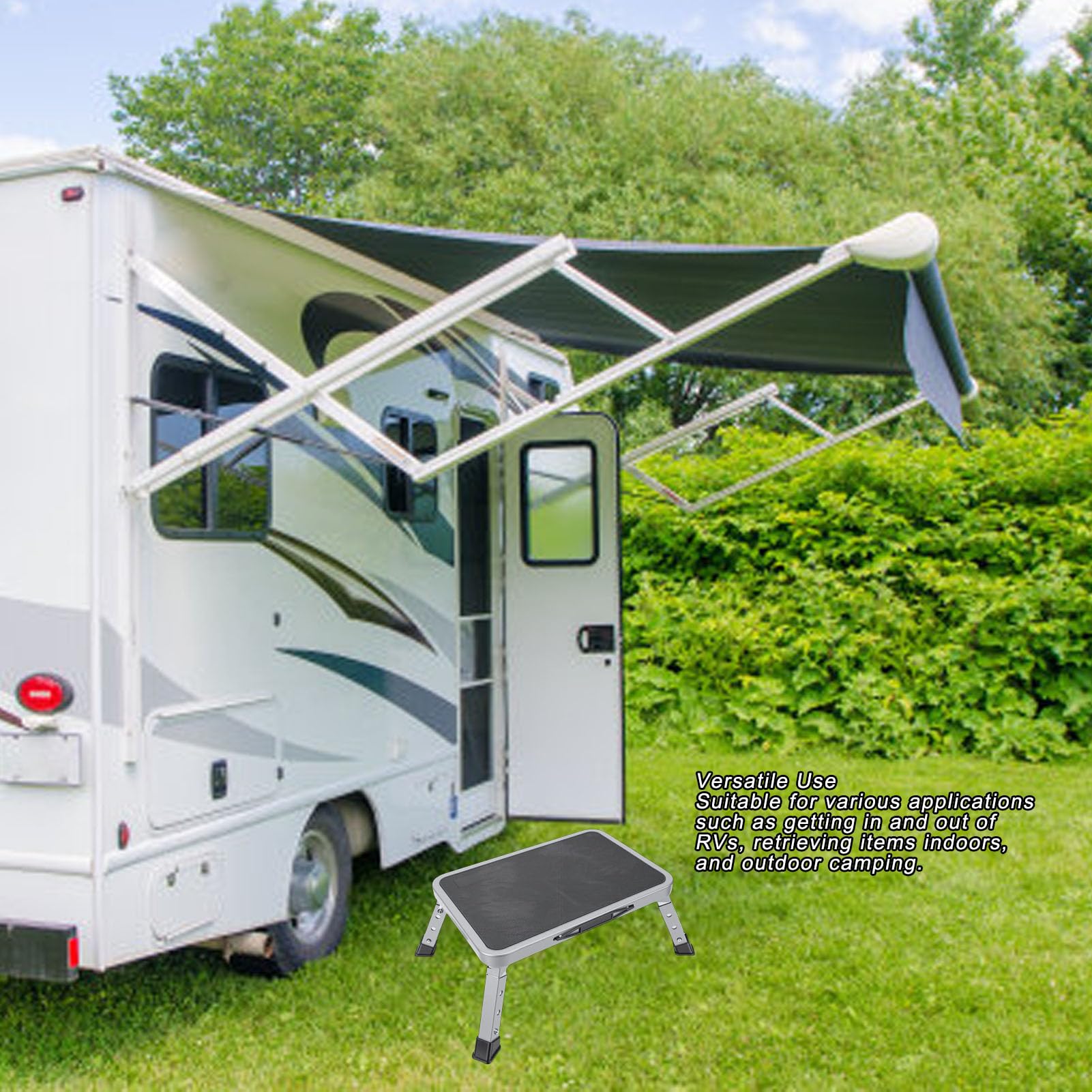 KIMISS Taburete Plegable para RV, Ajustable de 3 Niveles con Amplia Superficie Antideslizante, Capacidad de 330.7 Lbs, Plataforma Portátil para Acampar