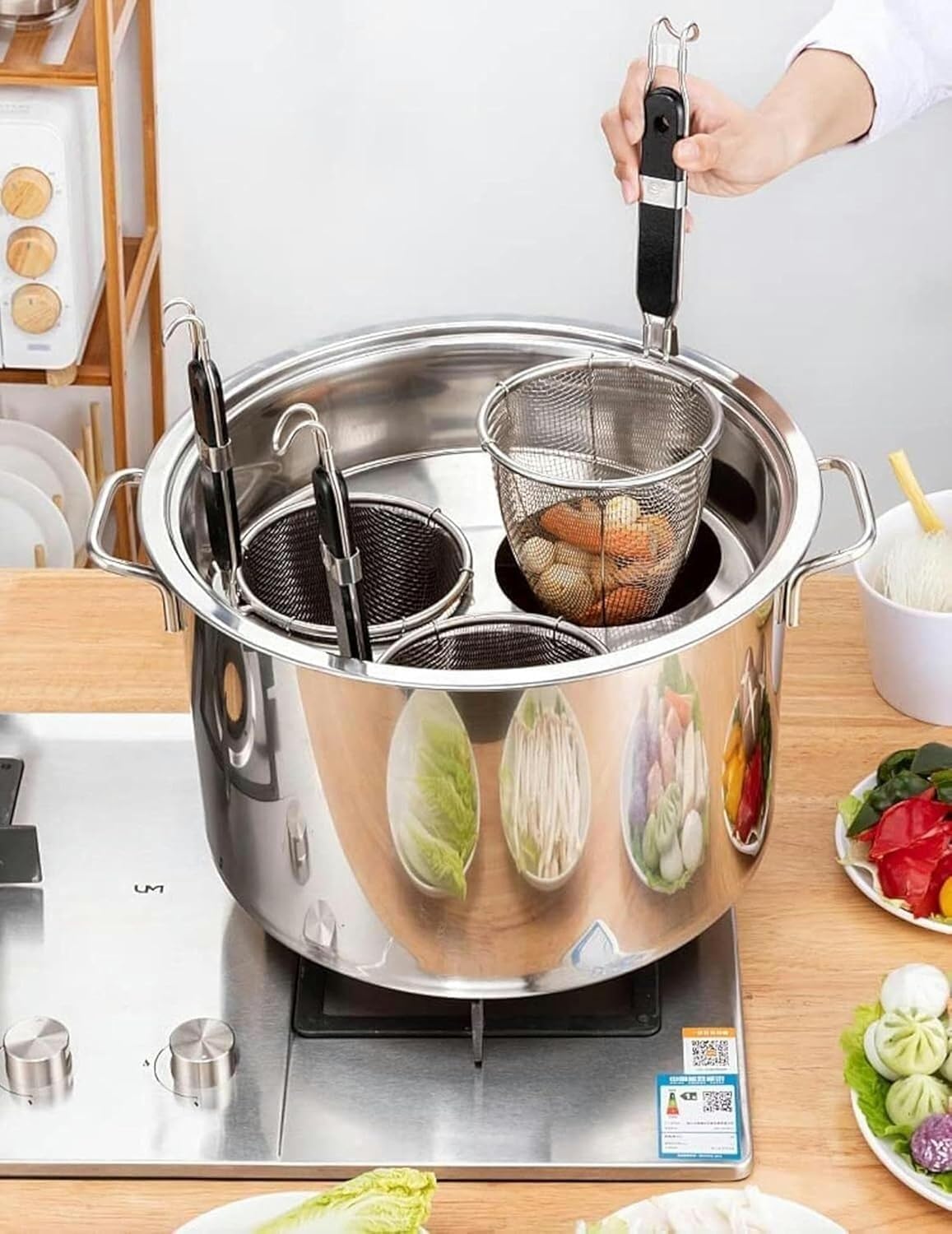 Pasta Pots Stainless Steel Pasta Cooker Insert Set 3 Holes Pasta Pot With Strainer Insert Basket, Stock Pot Multi Pots Cooking Tool For Home Kitchen Restaurant, Silver