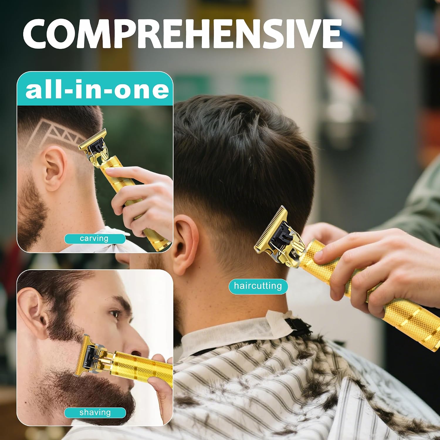 5-in-1 Professional Hair Clipper Set, Gradient Golden Cordless Trimmer Kit with LED Display, Includes Men's Beard Trimmer, Electric Shaver & Nose Hair Trimmer to Father Husband Boyfriend Son Gift