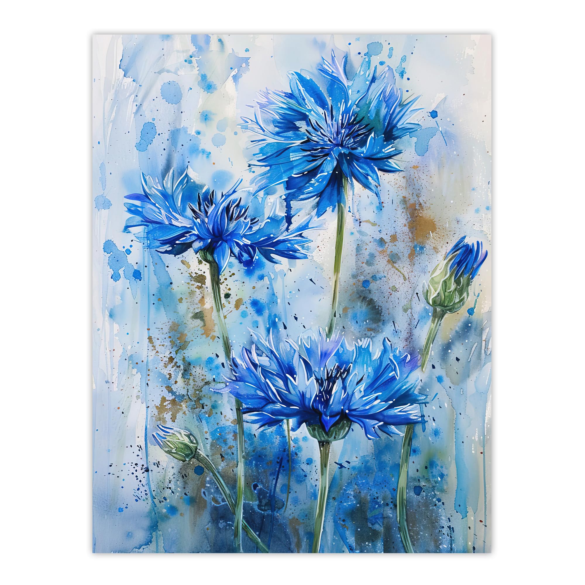 Artery8 Cornflowers Blue Flower Watercolour Painting Living Room Unframed Wall Art Print Poster Home Decor Premium