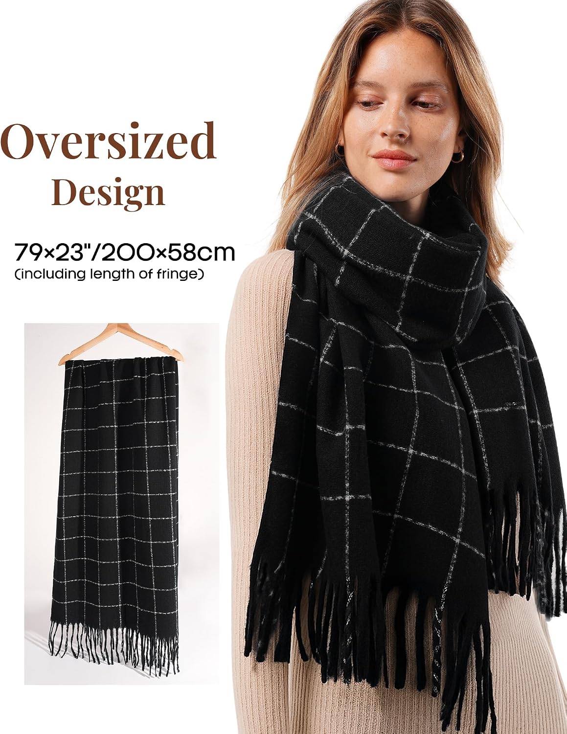 FURTALK Plaid Winter Scarf for Women Cozy Shawls Wraps Soft Warm Womens Large Chunky Scarves