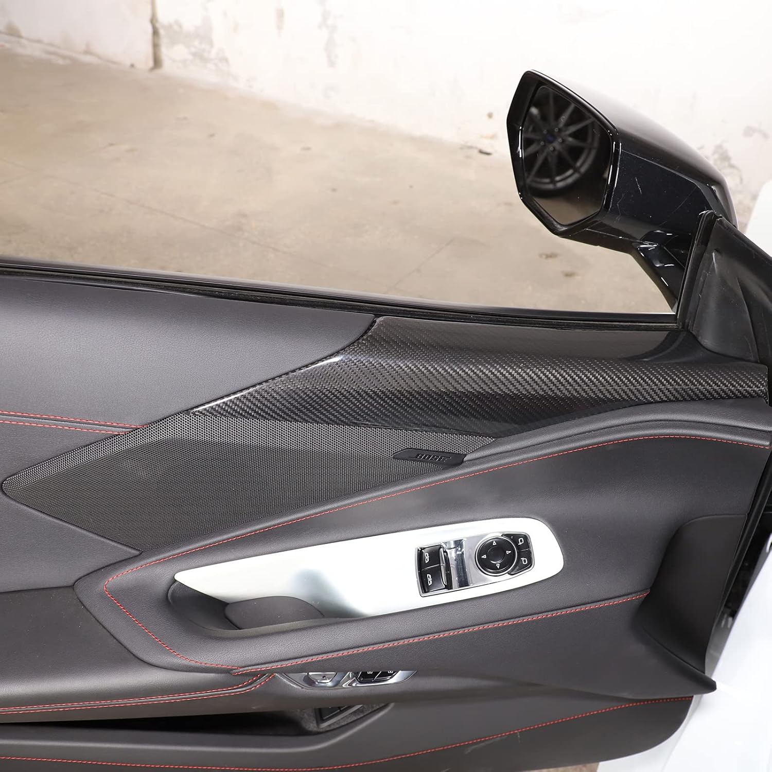 Daeiclru Real Carbon Fiber Car Inner Door Panel Trim Cover Compatible with Chevrolet Corvette C8 2020-2023, Inner Door Panel Armrest Cover Trim (Black)