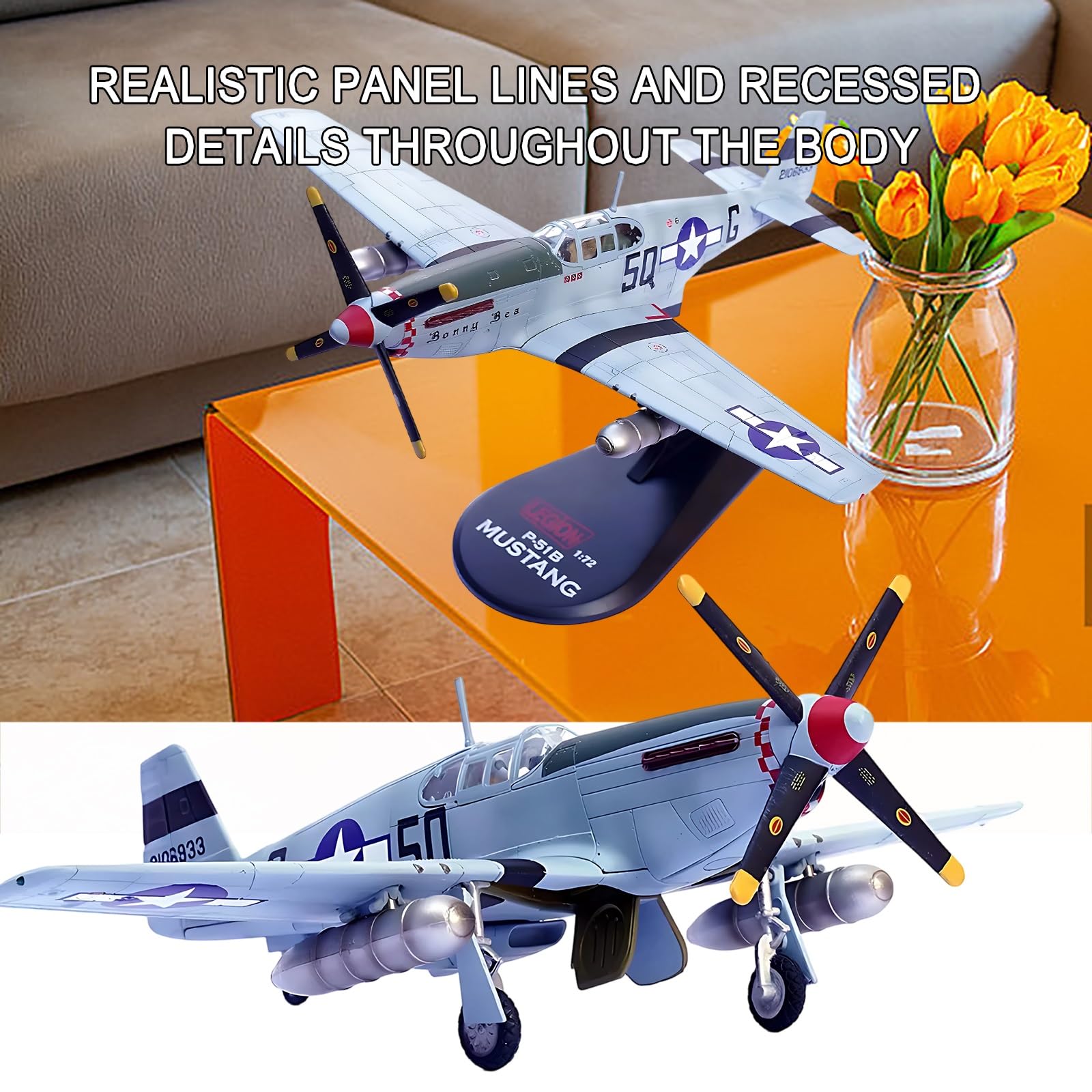 P-51B 1/72 Metal Aircraft Model with Stand Collector-Grade Display for Aviation Enthusiasts Military Collectors, Gift-Ready Detailed Scale Model for Desk Shelf Cabinet(504)
