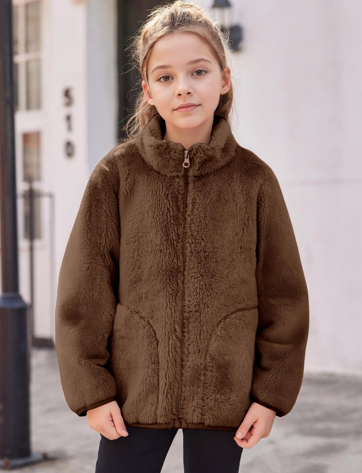 Happy Cherry Chaquetas de forro polar para niñas con cremallera completa, para ocio, chaqueta de forro polar de punto, unisex, cálida, chaqueta de entretiempo para deportes de invierno, senderismo