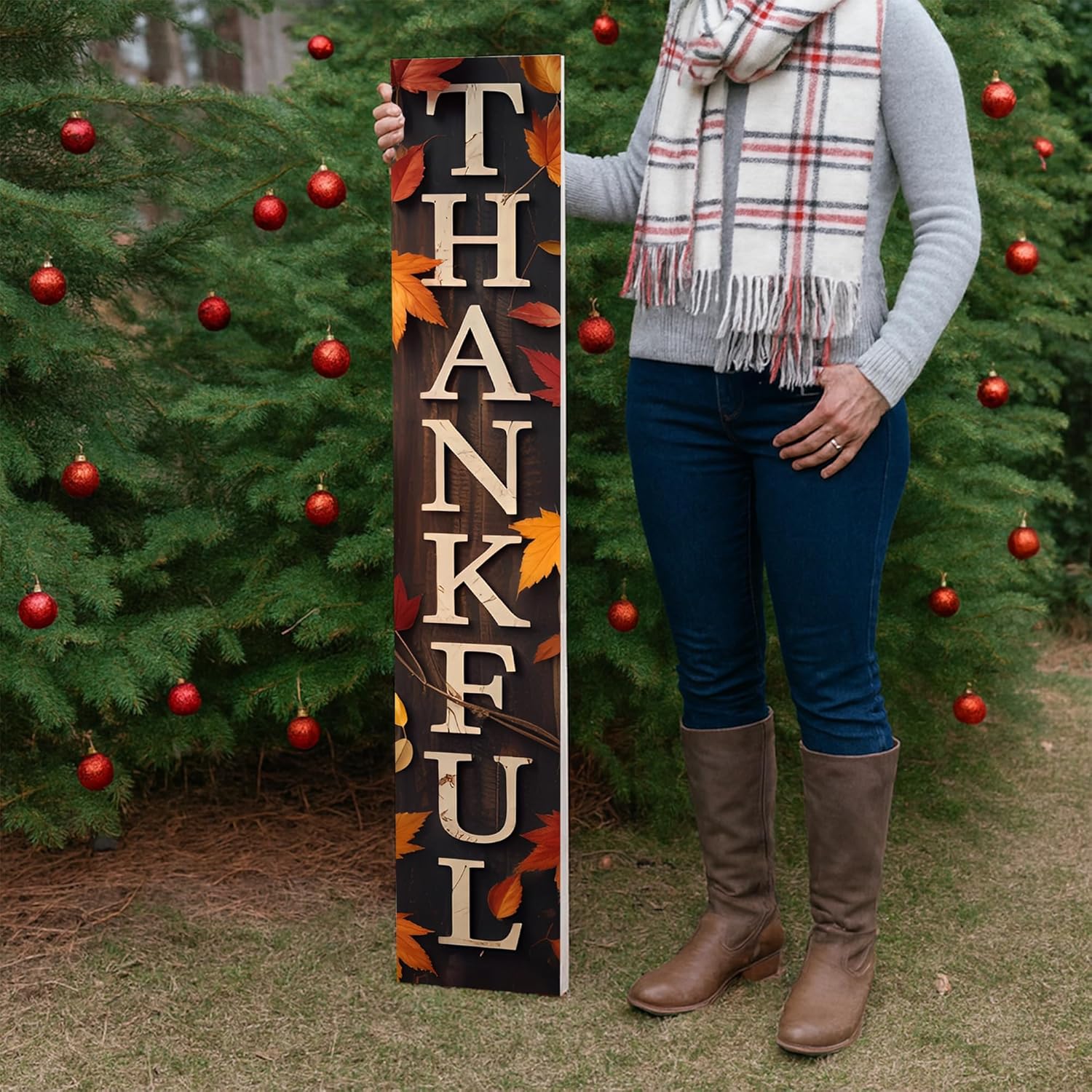 48x8" Personalized Double Sided Porch Sign for Christmas and Thanksgiving, Welcome Sign for Front Door, Interchangeable Holiday Sign for Outdoor, PVC, p1 (Non-Custom 3, Non-Custom)