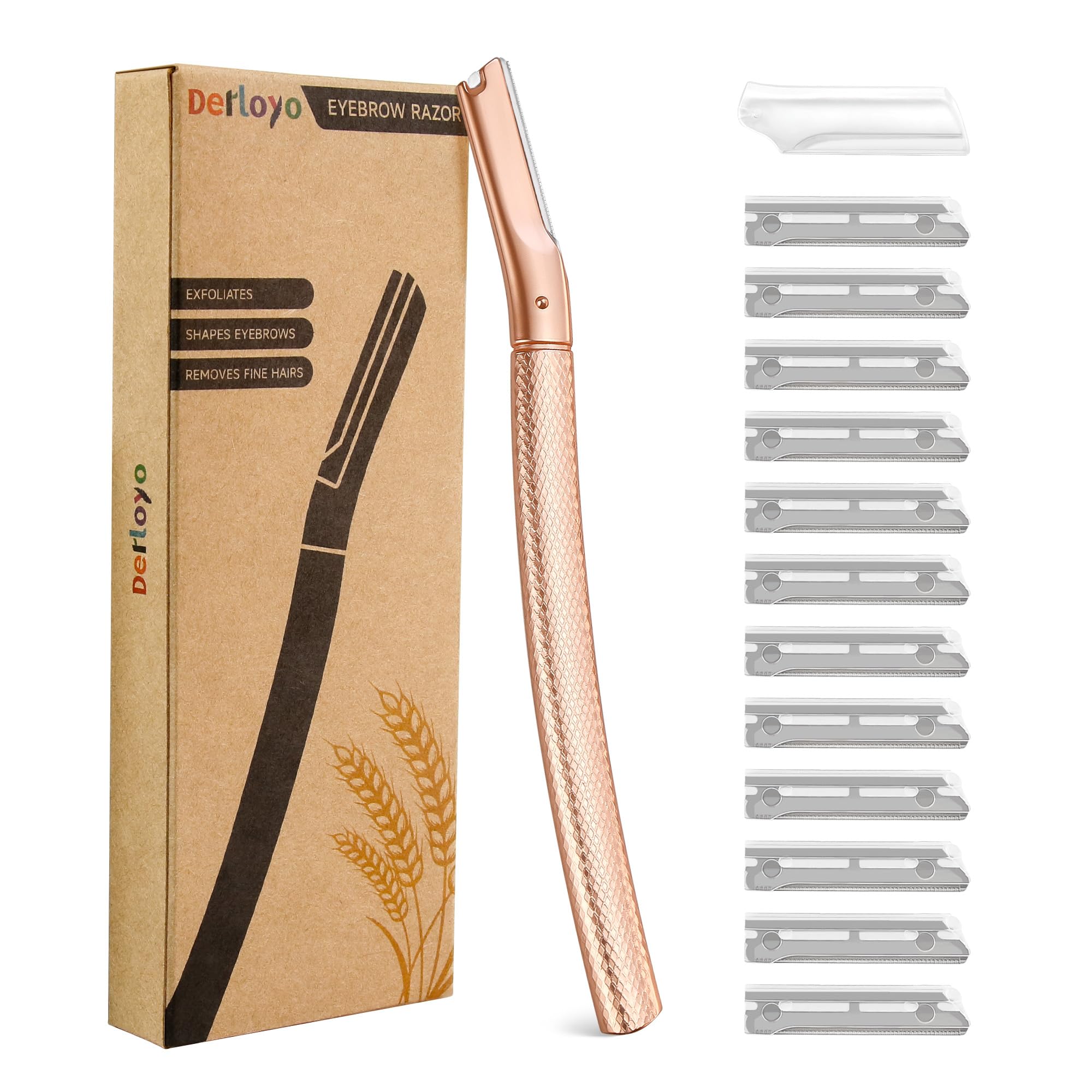 Photo 1 of Eyebrow Razor-Face Razors for Women-Dermaplaning Tool for Face Exfoliation & Peach Fuzz with 12 Refill Blades-Facial Dermaplane Razors Shaver-Rose Gold