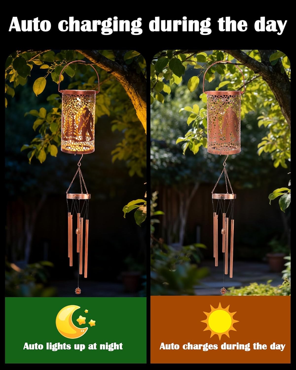 Solar Wind Chimes for Outside - Bigfoot Gifts Metal Windchimes with Solar Lanterns Sasquatch Outdoor Hanging Decor Garden Patio Yard Decoratoin Christmas Birthday Gift for Women Mom Grandma - Image 3