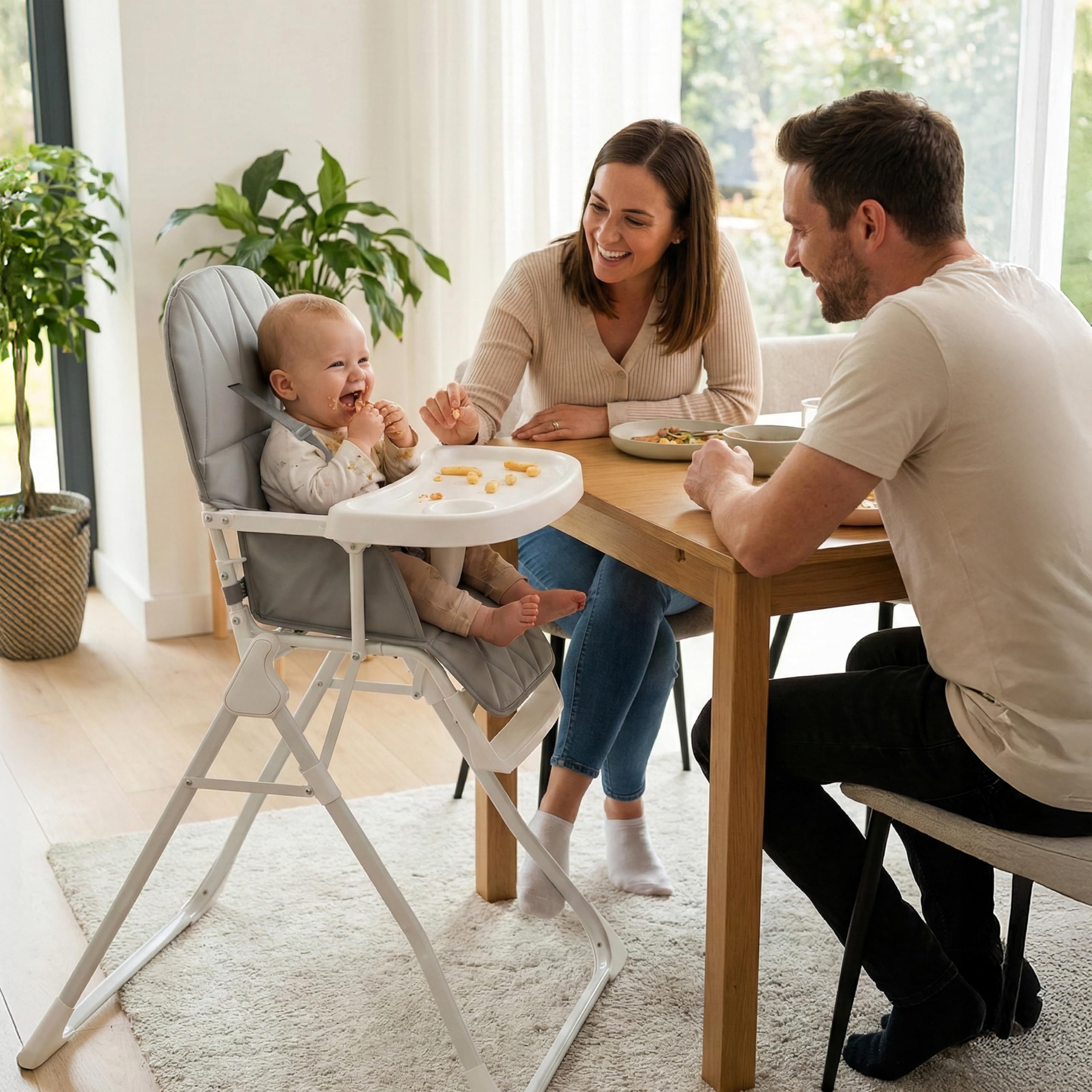 IB STYLE Trona Bebé Leno - Silla de Comer Plegable y Ahorra Espacio, Evolutiva con Bandeja y Reposapiés, Arnés de 5 Puntos, Asiento Acolchado, Fácil de Limpiar, de 6 Meses a 3 Años (15 kg), Rosa