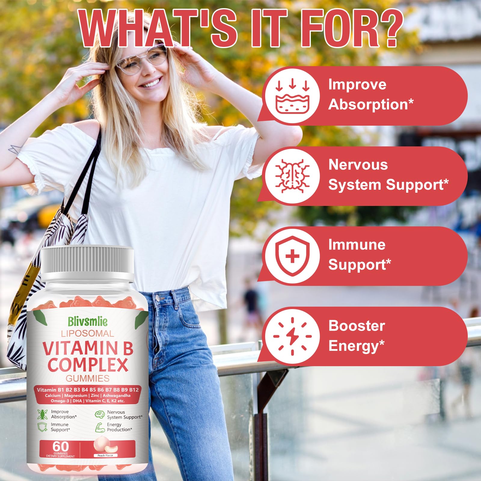 33-in-1 Liposomal Vitamin B Complex Gummies - B1, B2, B3, B4, B5, B6, B7, B8, B9, B12, Vitamin C, D3, K2, Calcium, Magnesium, Zinc for Energy, Brain, Immune, Skin Support & Heart Support — Amazon image 4