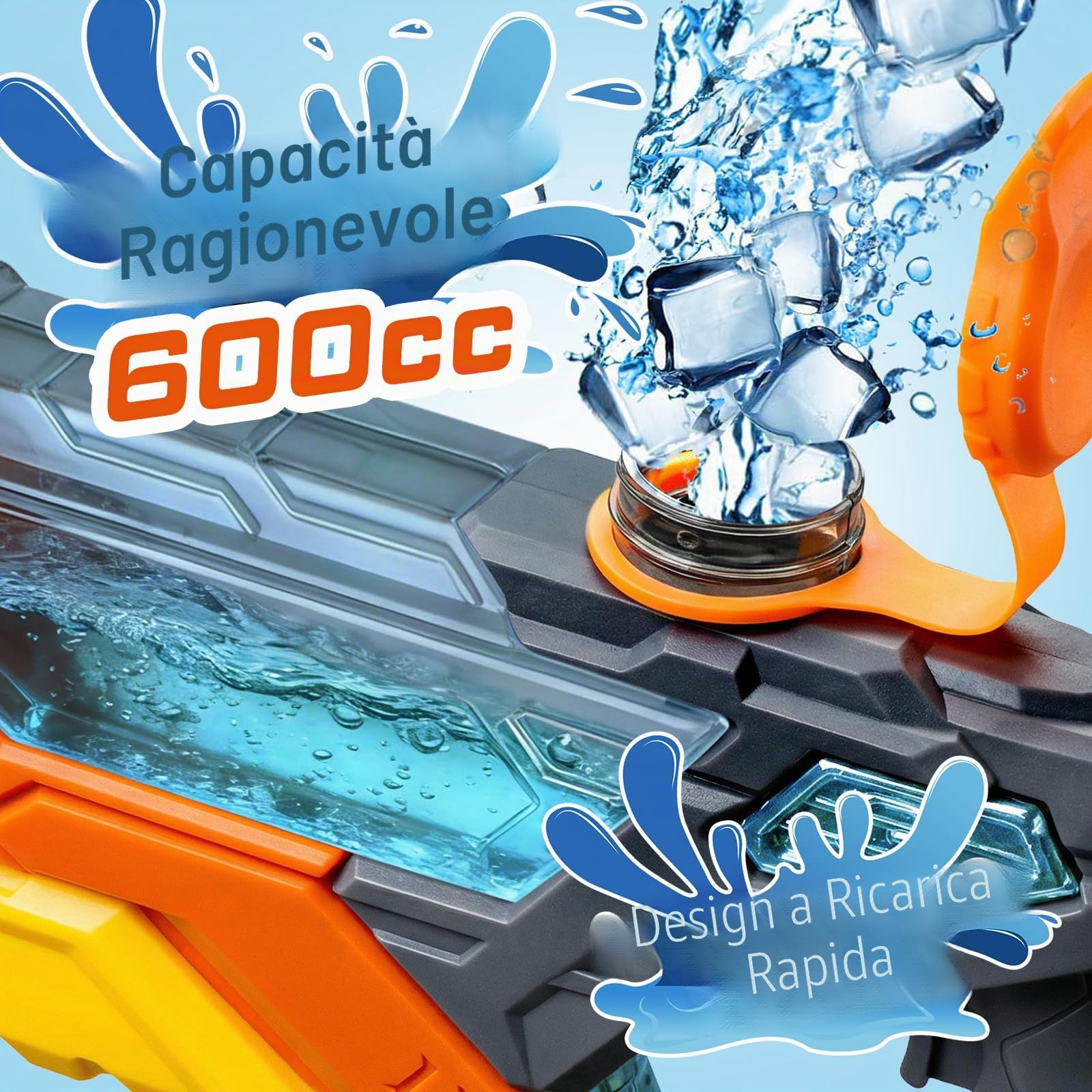 Pistola ad Acqua per Bambini – Portata 10 m, Serbatoio 600 ml, Pompa Manuale, Ricarica Veloce, Giocattolo per Piscina, Spiaggia e Giardino per Adulti e Bambini