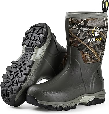 Rubber Boots for Men, Waterproof Insulated Mid Calf Mens Rain Boots