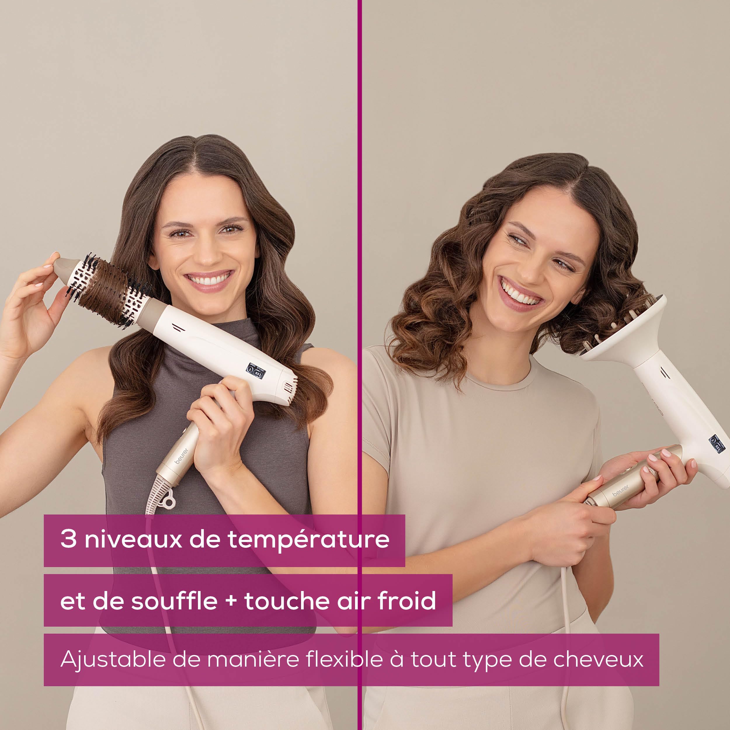 Beurer HC 150 FusionDry Pro Sèche-cheveux, sèche-cheveux ultra-léger avec moteur numérique puissant, poignée pliante ergonomique idéale pour les voyages, incl. 4 accessoires de coiffage