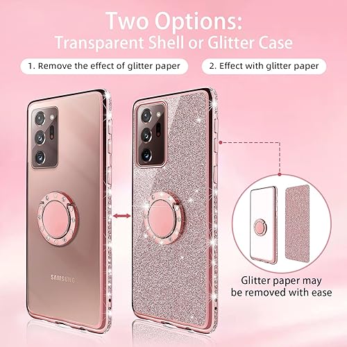 Miniatura 3 de Funda para Galaxy Note 20 Ultra con correa de cordón y soporte de anillo, bonita purpurina brillante para mujer, protección contra caídas a prueba