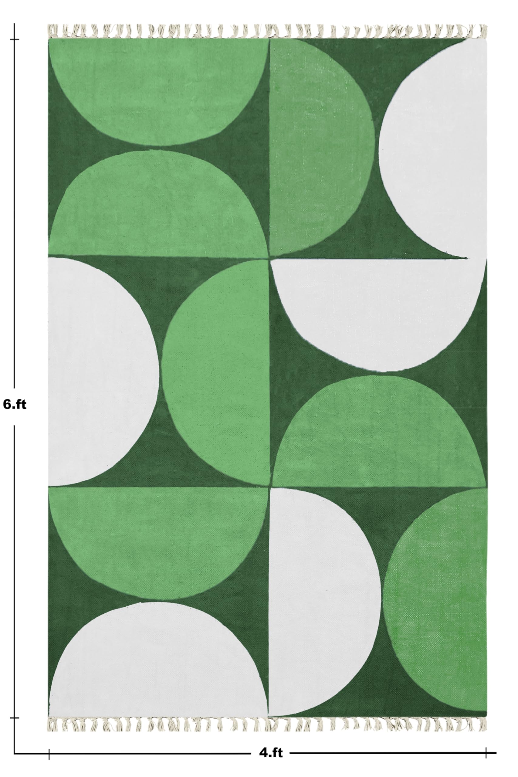 Tappeto 2 x 3 kilim a forma di mezza luna, in cotone stampato, motivo geometrico bianco e verde, facile da lavare, spesso 0,5 cm, lavaggio a mano, per interni ed esterni, per cucina, comodino
