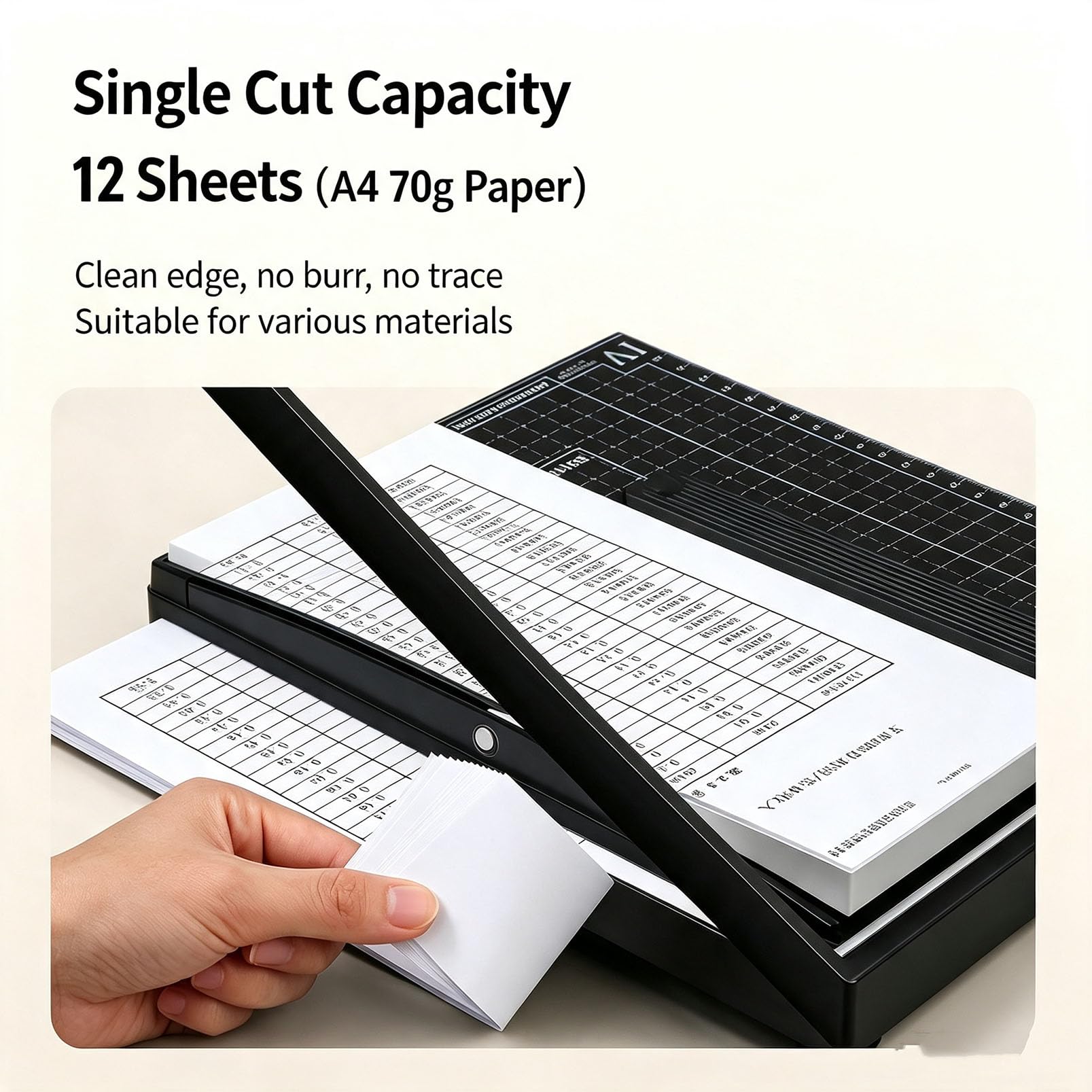 Gilotyna Do Papieru, Gilotyna Do Papieru A4 325X255mm, | Długość Cięcia, Miękka Poręcz Ochronna, Regulowana Prowadnica, Metalowa Podstawa, Pojemność 12 Arkuszy, Krajalnica Do