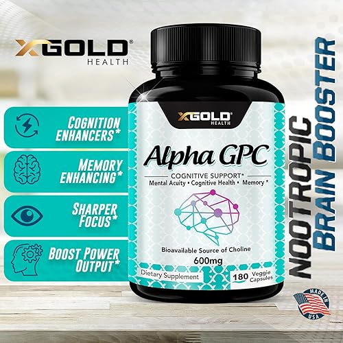 Miniatura 6 de Alpha GPC Suplemento de colina 600 mg, 99%+ altamente purificado, fuente de colina altamente biodisponible, 180 cápsulas vegetales, potenciador