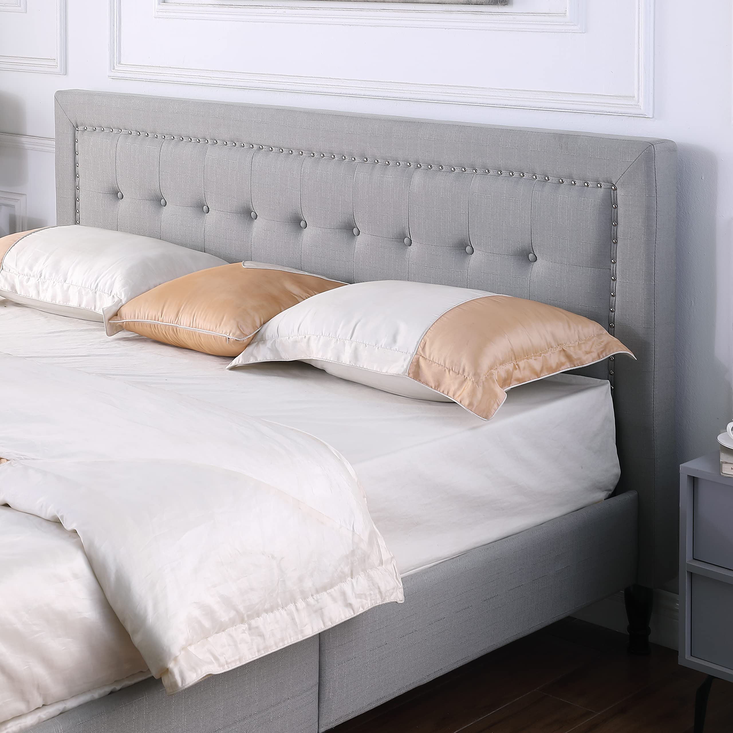 Oliver & Smith - Letto Matrimoniale A Piattaforma Con Testiera Imbottita Regolabile 122 Cm - Velluto Scamosciato, Senza Box Molle - 2