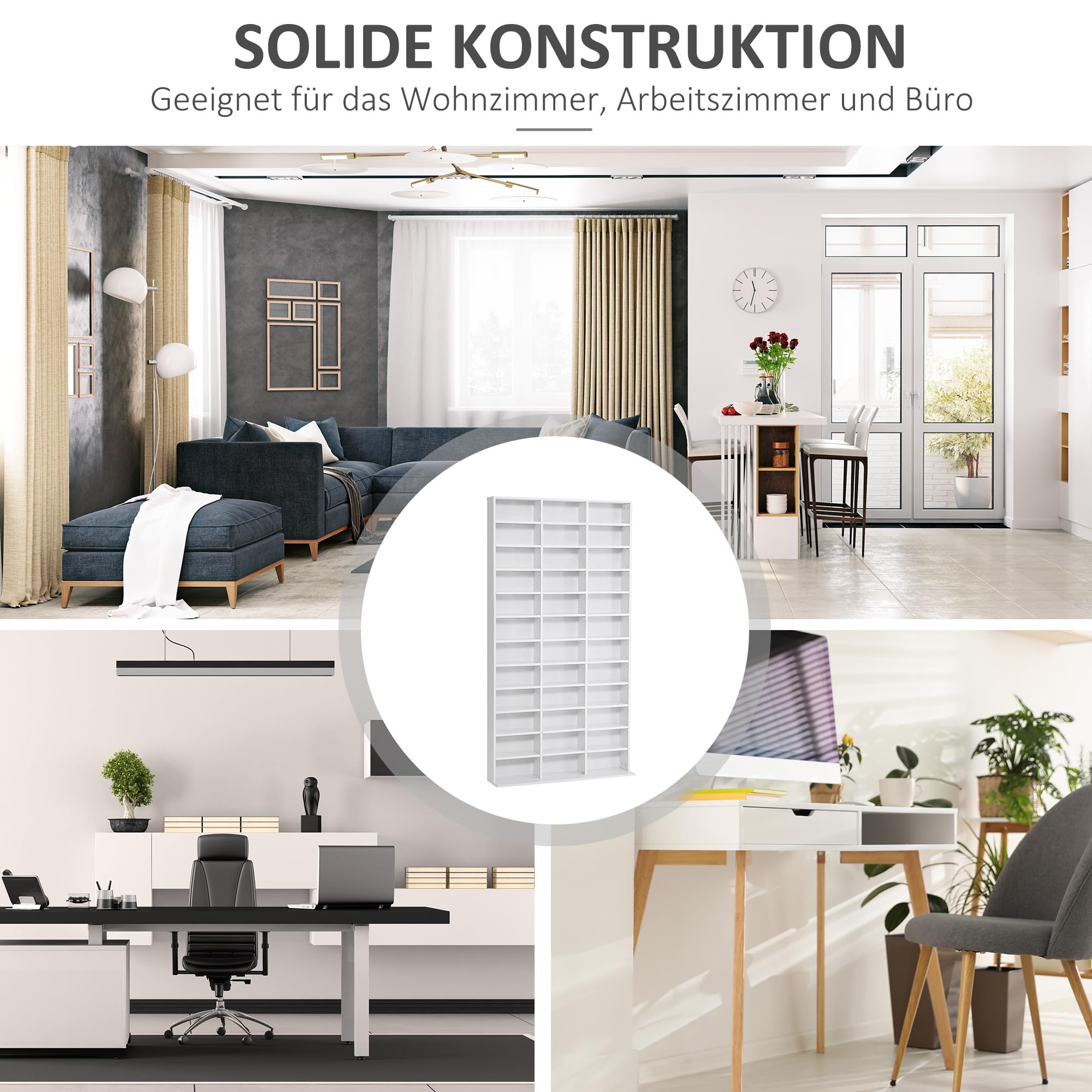 HOMCOM CD/DVD Regal Aufbewahrungsmöbel für 1116 CDs 36 höhenverstellbare Fächer 195 x 102 x 23,5 cm Weiß