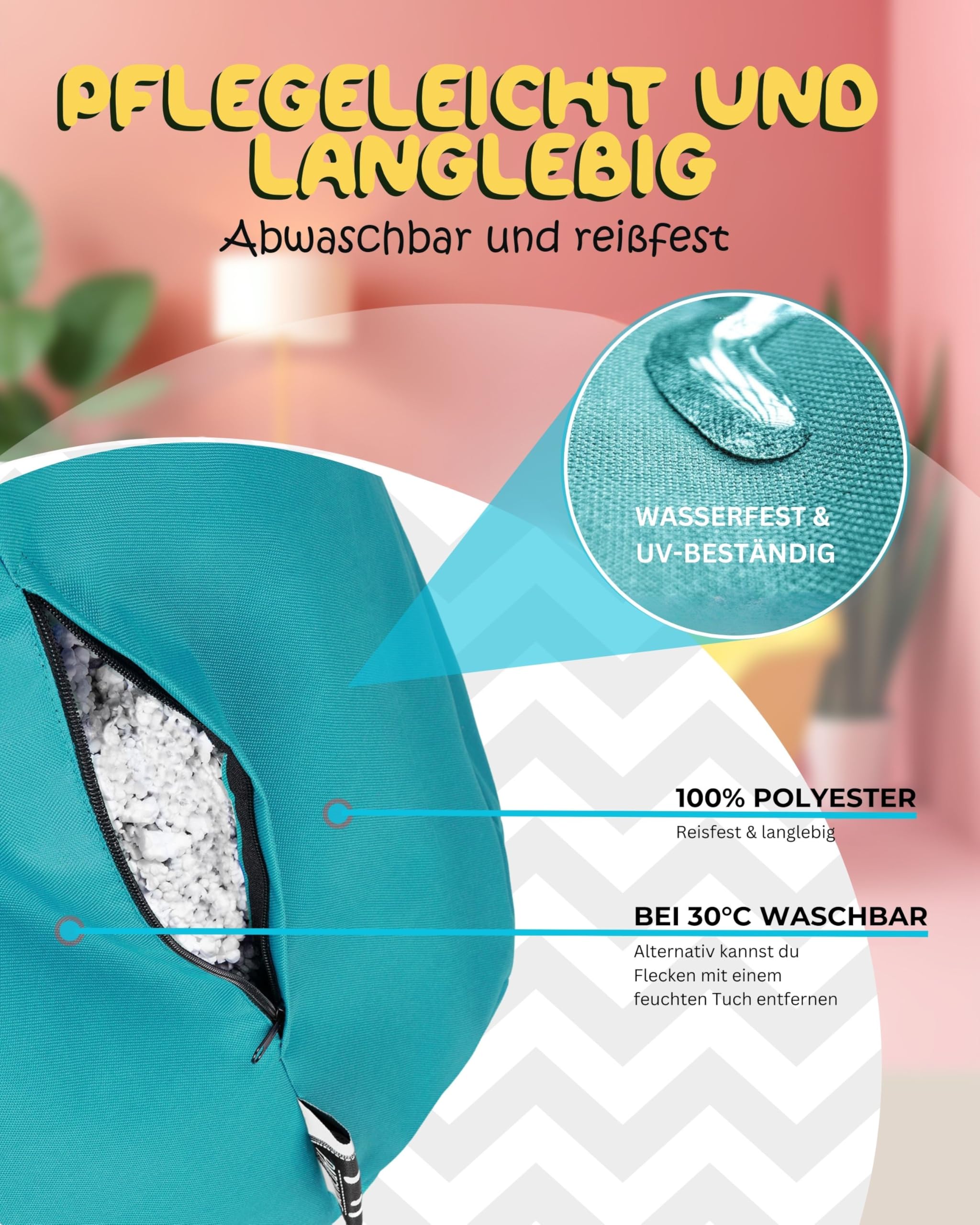 PatchHome XL fotel wypoczynkowy – ergonomiczny worek do siedzenia dla graczy, do salonu i na zewnątrz – z wypełnieniem styropianowym, poszewką nadającą się do prania i zamkiem błyskawicznym do