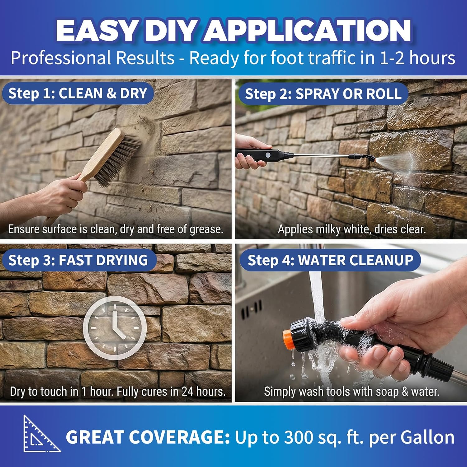 Wet Look Stone Sealer - Long-Lasting Color Enhancement for Pavers, Concrete, Slate & Driveways - Satin Finish, Non-Yellowing, Waterproof, UV Protection, Indoor & Outdoor - 1 Gallon