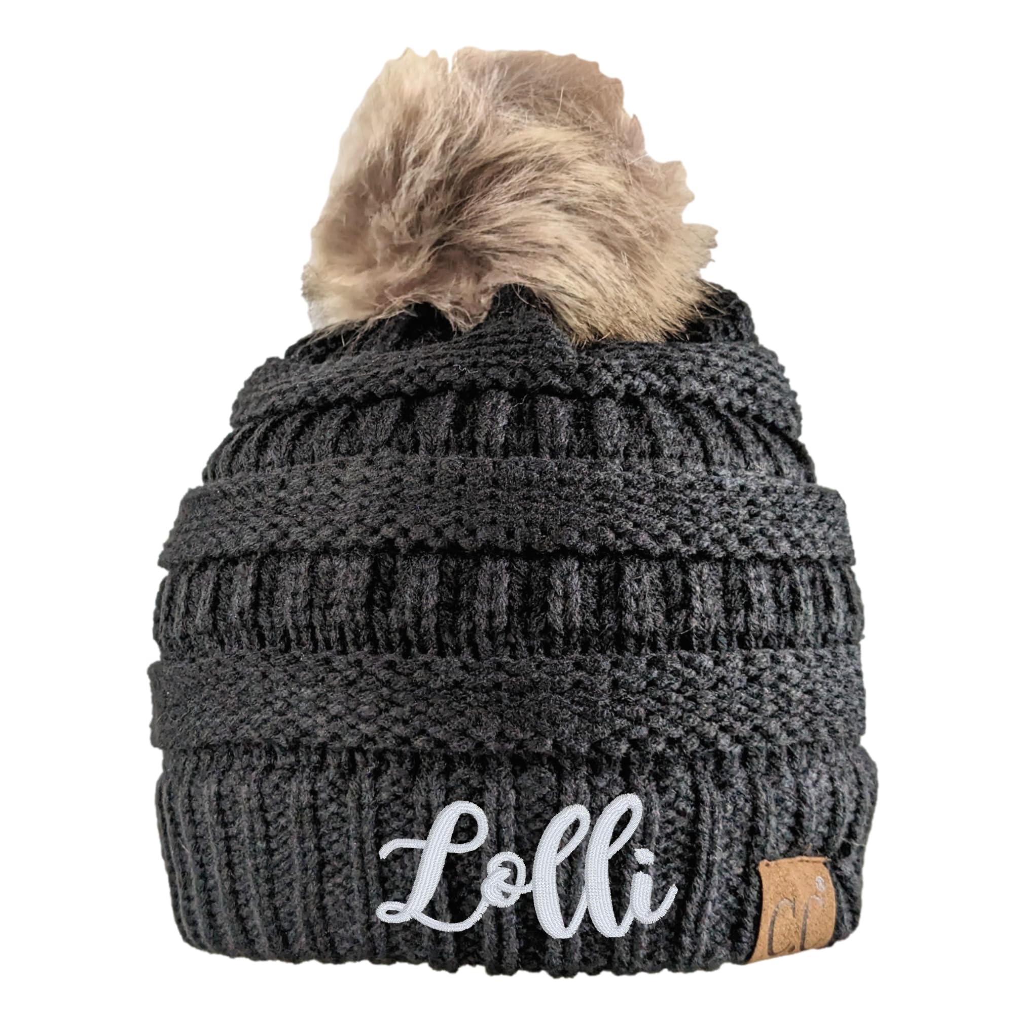 Women's Lolli or Custom Name Nickname Text Women's Beanie, Embroidered Monogrammed Cute, Lolli Loli Lala Lolly Lollie Mimi Gigi Nana Grandma Fall Winter Hat Cap Toque Gift Present