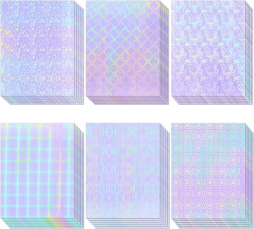 36 hojas de papel adhesivo holográfico, película laminada de vinilo transparente para calcomanías autoadhesivas, papel adhesivo de laminación