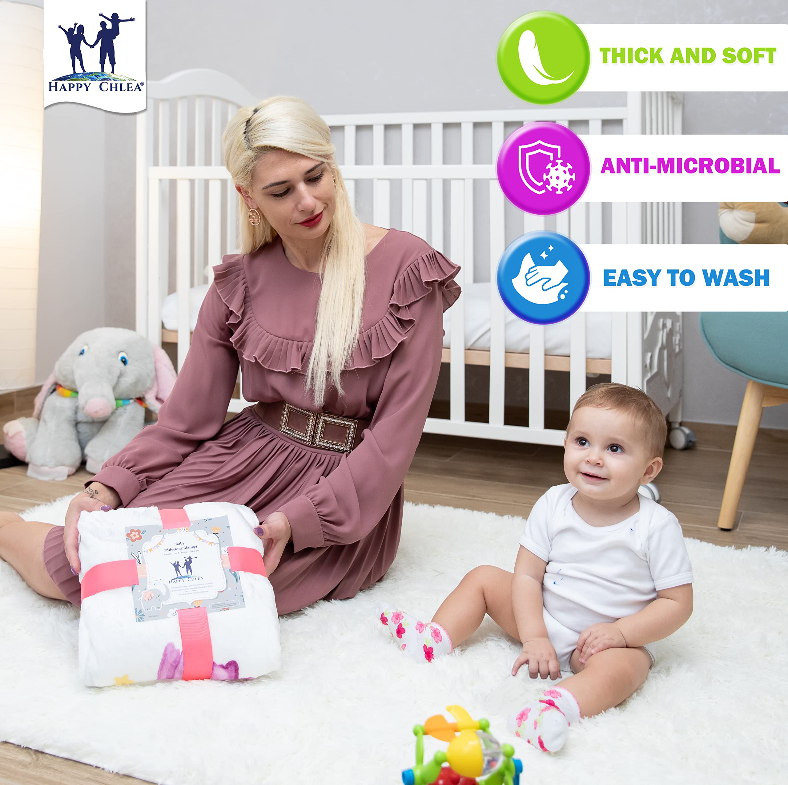 Happy Chlea® Manta Meses Bebé, Regalo de Nacimiento Original para Recién Nacido - Manta Fotográfica Infantil - Idea de Regalo Personalizados para Futuras Mamás - Certificado (Unicornio)