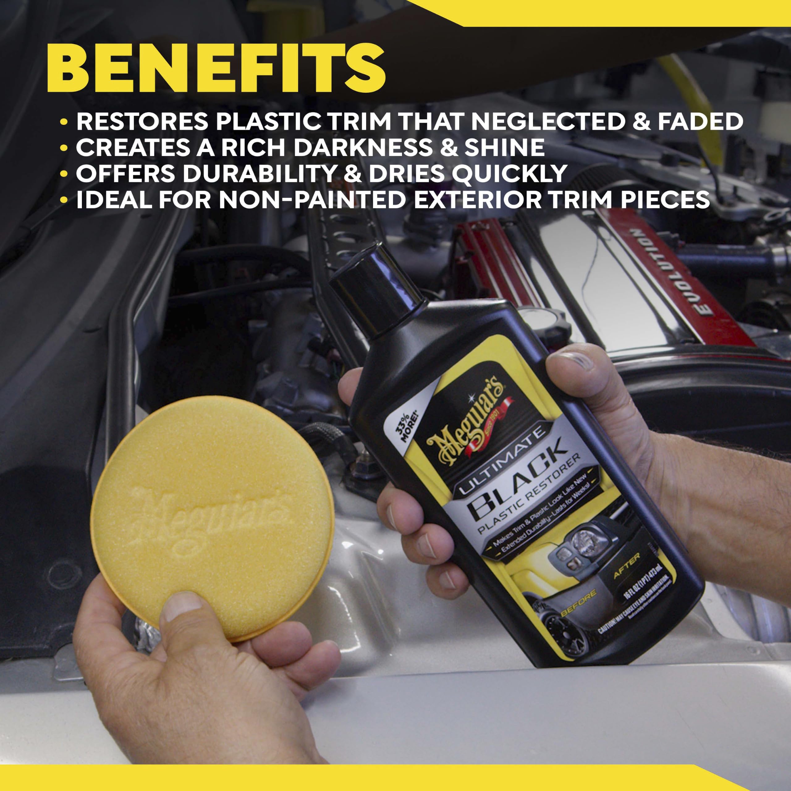 Meguiar's G15812EU Rénovateur Plastiques extérieurs Noirs Ultimate - Restaurateur Plastique - Éclat Garnitures Noires - Revitalisant Aspect Neuf - 473 ML, Noir