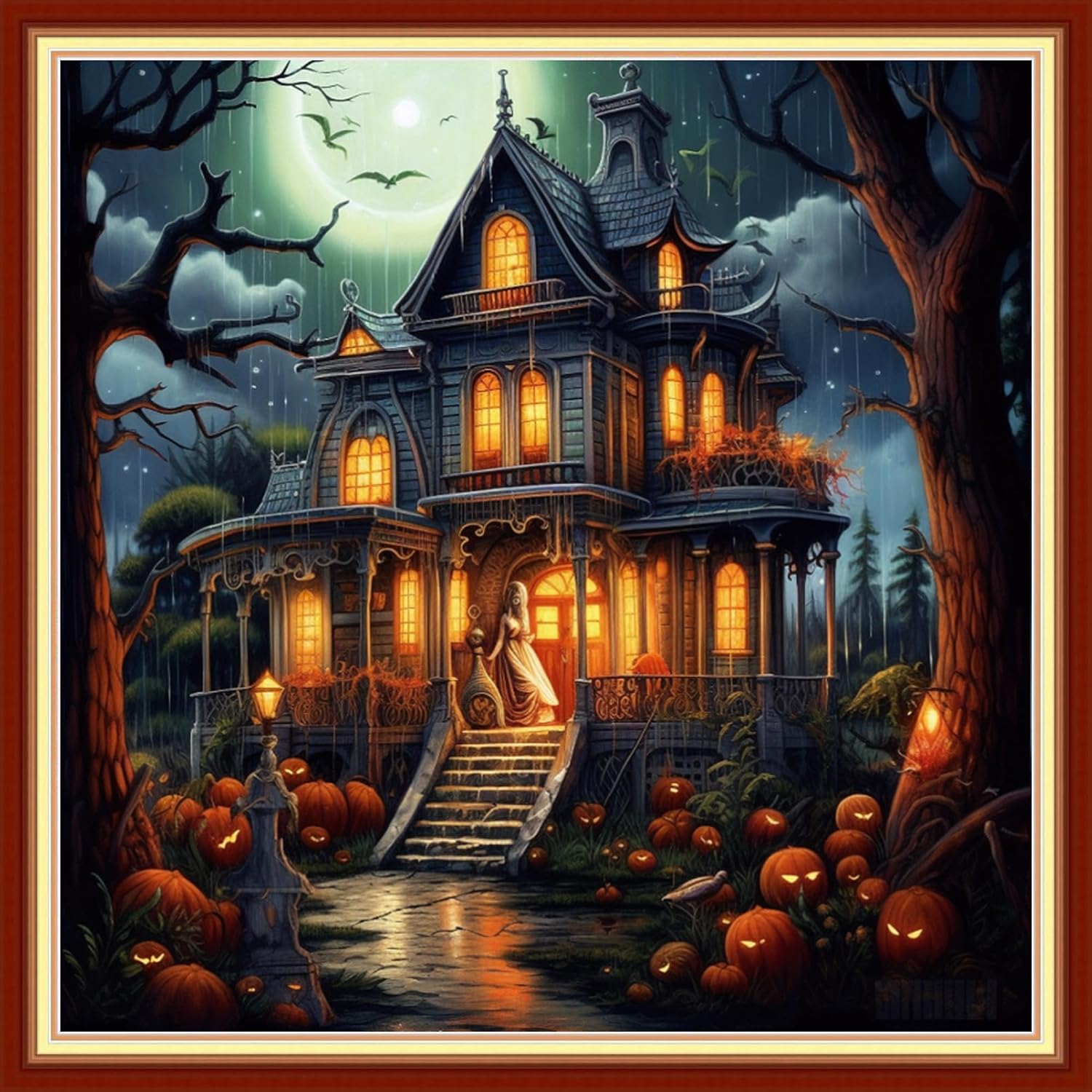 Foxdiviy Stamped Cross Stitch Kits Full Range of Embroidery Needlework Starter Kits for Beginners Adults 11CT Embroidery Patterns Art Crafts DIY Needlepoint Kits-Magic House 18x18 inch