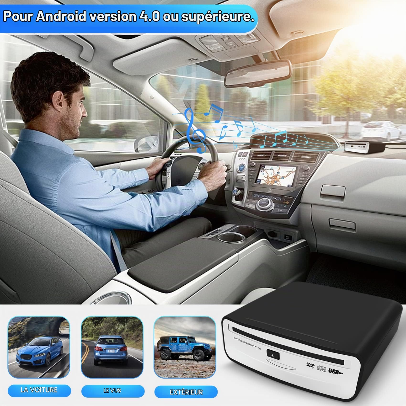 Interface USB 2.0 Autoradio CD/DVD Dish Box Player StéRéO Externe pour Android