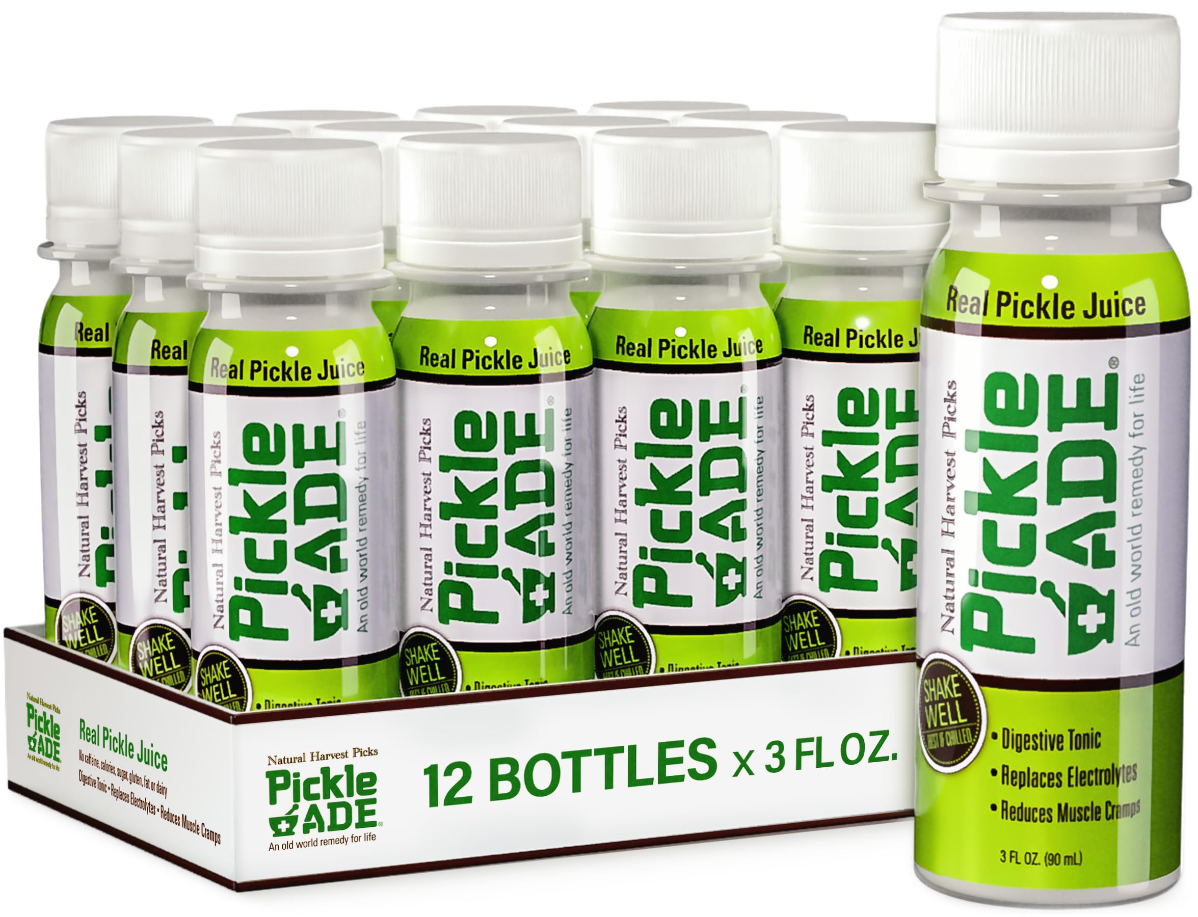 PickleAde Real Pickle Juice Shots with Turmeric, 3oz (12 Pack) | Electrolyte Pickle Juice Sports Drink | Kosher Pickle Shots | Pickle Brine for Muscle