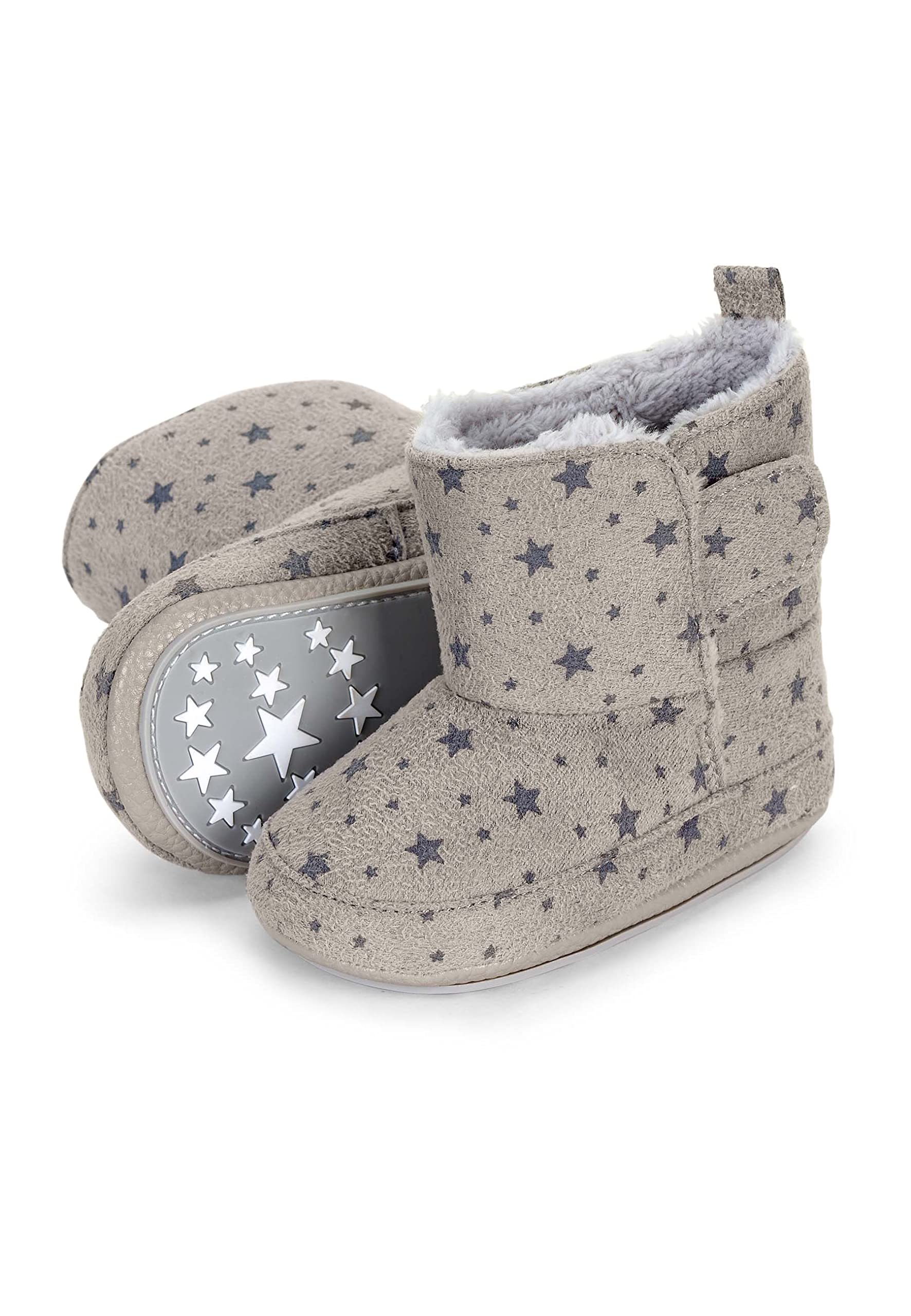 Sterntaler Baby Girls' Baby Boots Stars Baby Shoes - Baby Boots, Baby Boots - Low-Top Baby Shoes with Plastic Sole - Light Grey, lightgrey, 2 UK Child