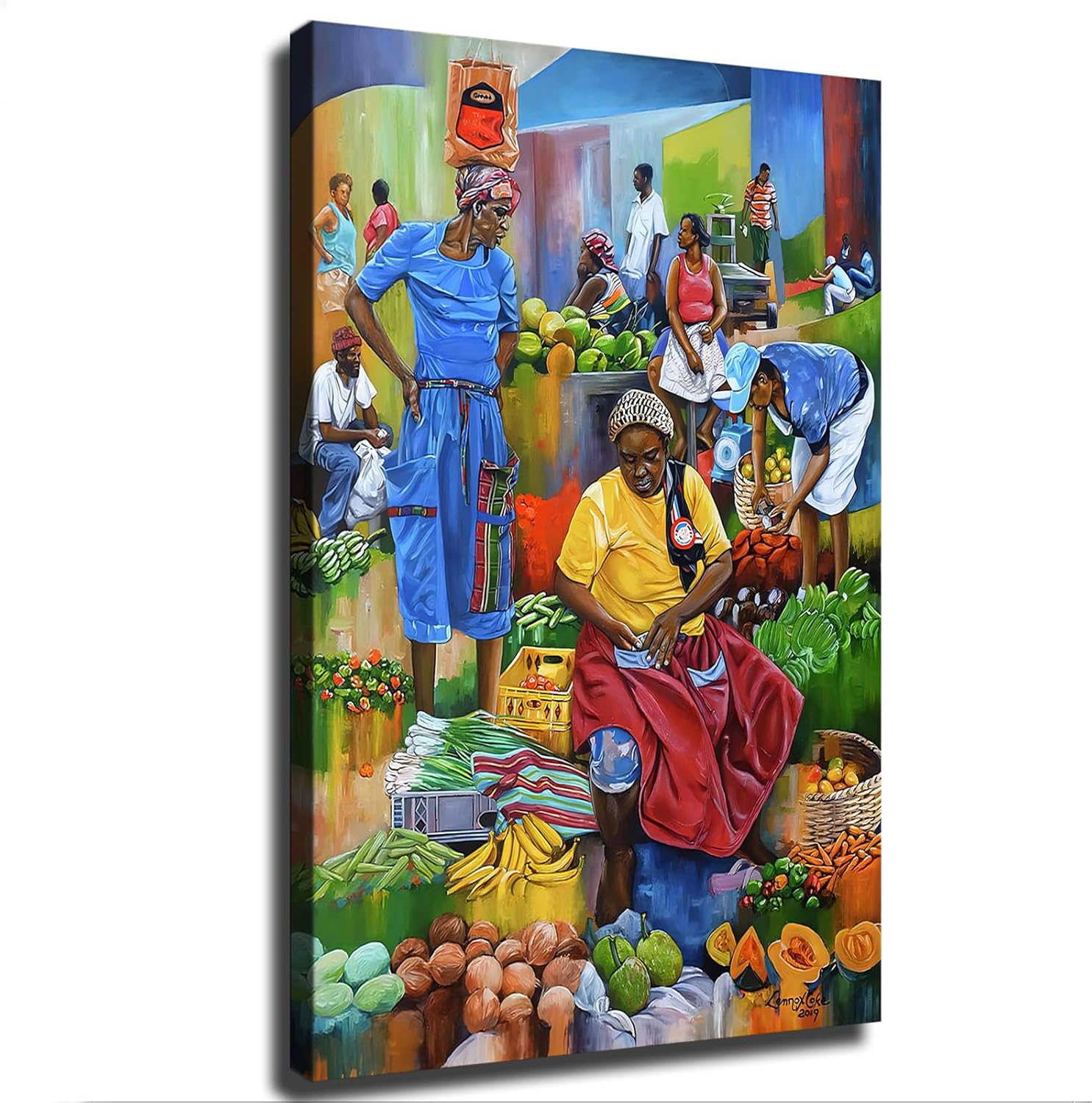 Haitian African Culture Art Poster Canvas Painting Print Modern Aesthetics Living Room Bedroom Home Office Wall Art Decoration (Framed,16×24inch)