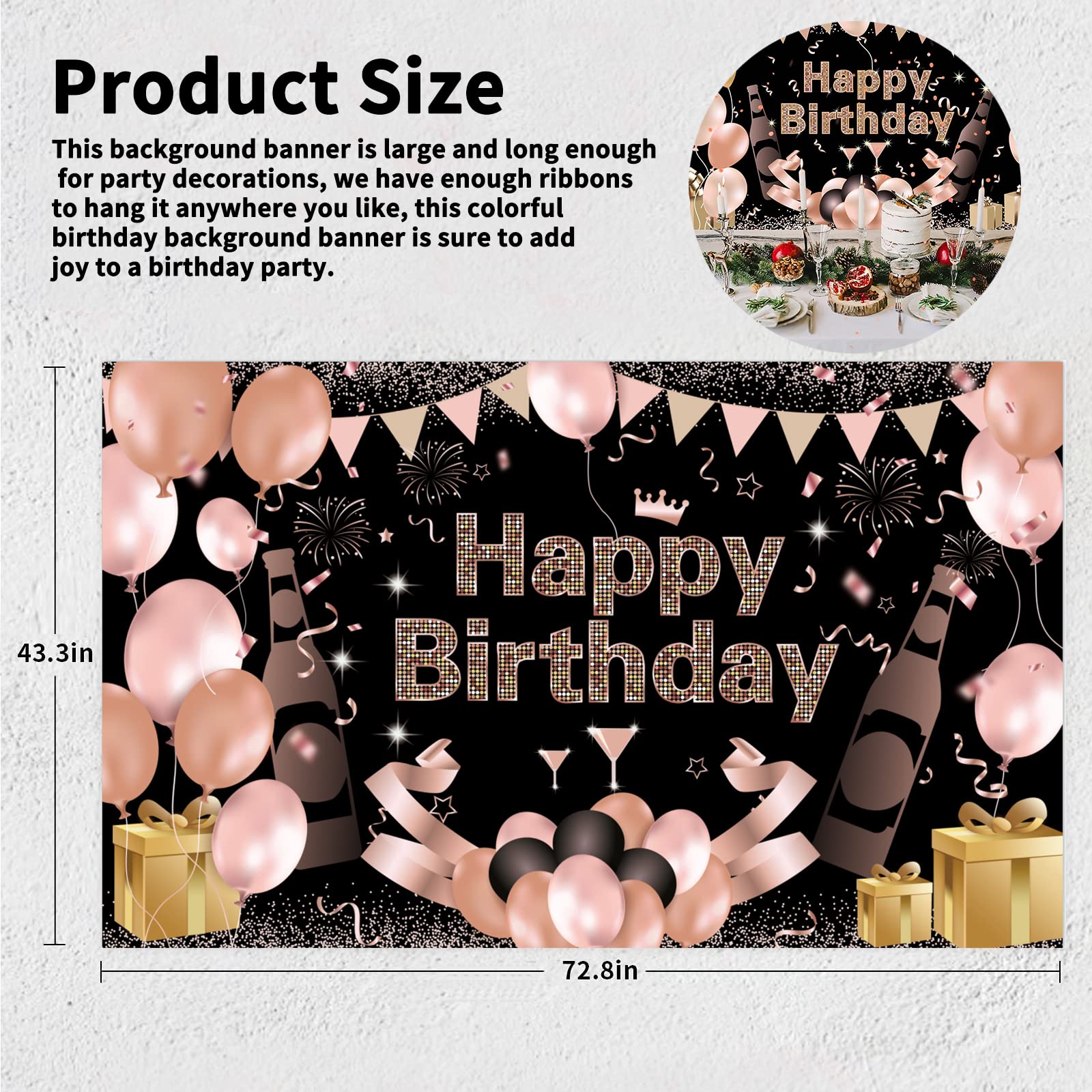 Bannière Anniversaire 40 Ans Modèle De Plaque De Bienvenue Joyeux Anniversaire, Bannière De Bienvenue Thème Rose 40e, 50e, 60e, 80e Ou Tout âge, Décoration De Fête Modifiable Pour Adulte, Toile, 51