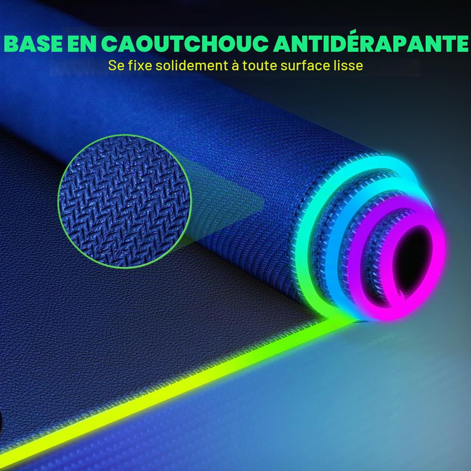 GIM Tapis de souris de jeu PU en cuir sans fil avec chargement sans fil RGB 15W, tapis de souris LED 203x76x10 mm, 10 modes d'éclairage, tapis de souris extra grand avec base en caoutchouc