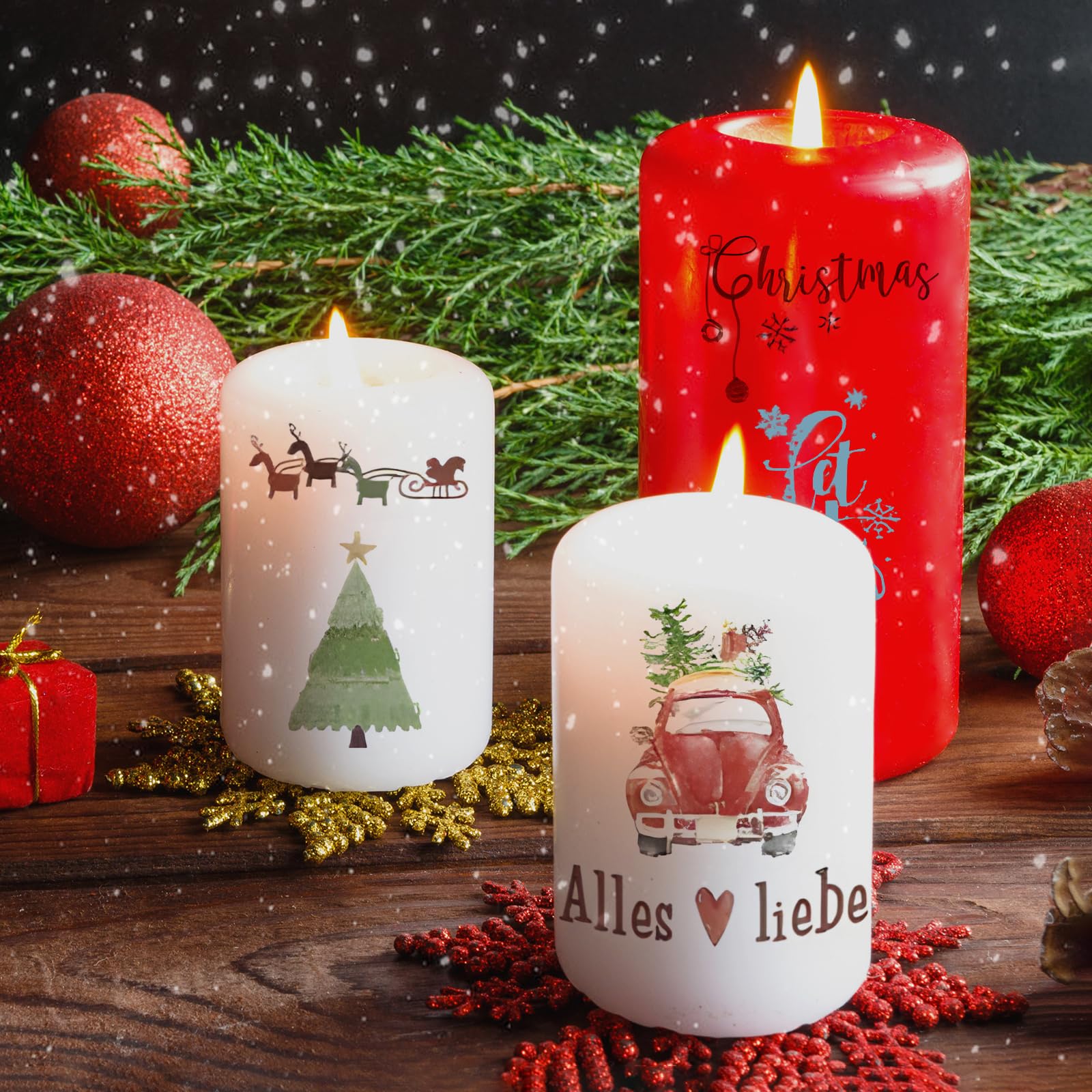 KSKSPE Pack of 6 Christmas Candle Tattoos, Candle Stickers, 14 x 19 cm, Candle Tattoo Christmas - Image 4