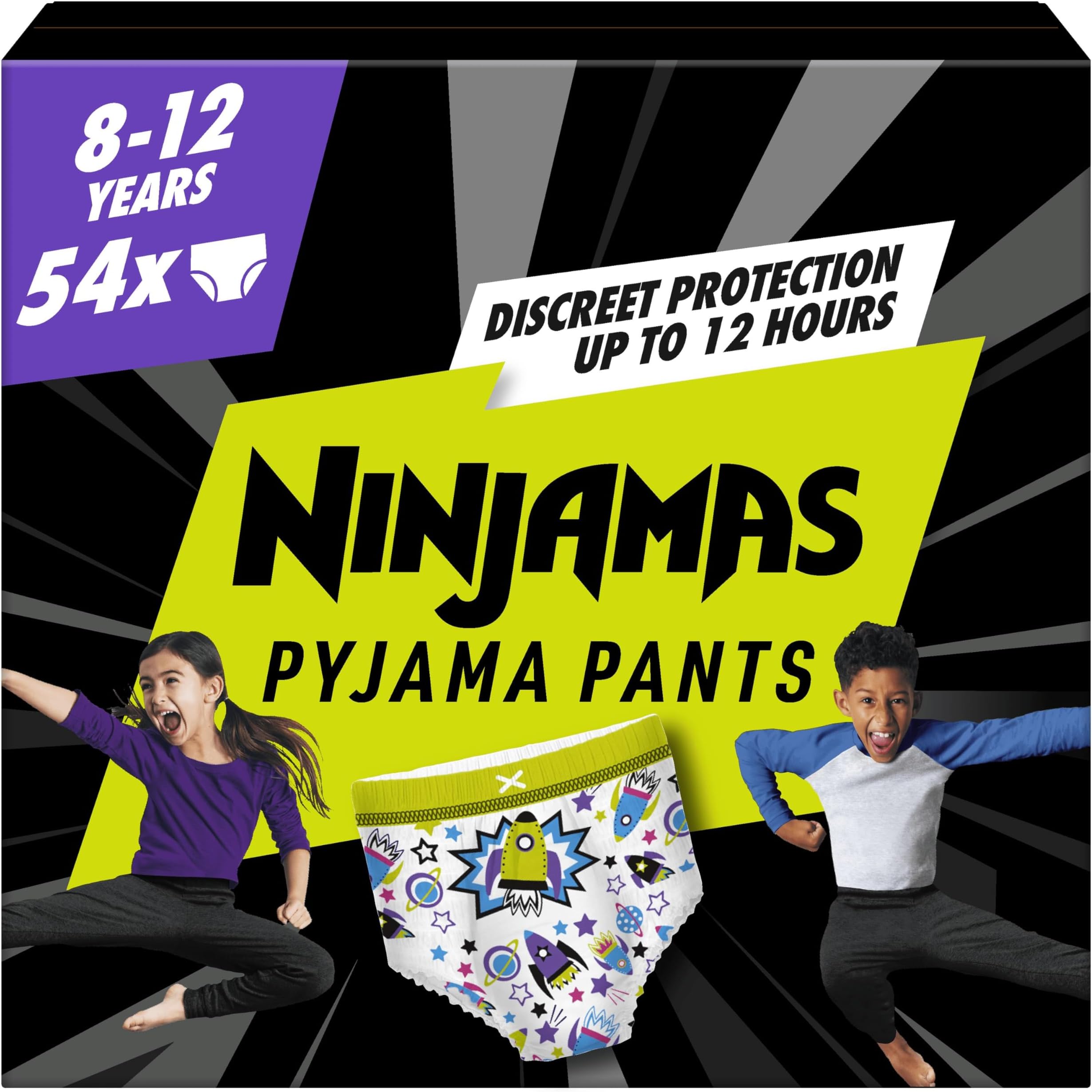Pampers Ninjamas Pyjama Pants Unisex Spaceships, 8-12 Years, 54 Pants, 27kg-43kg, All-Night Leak Protection