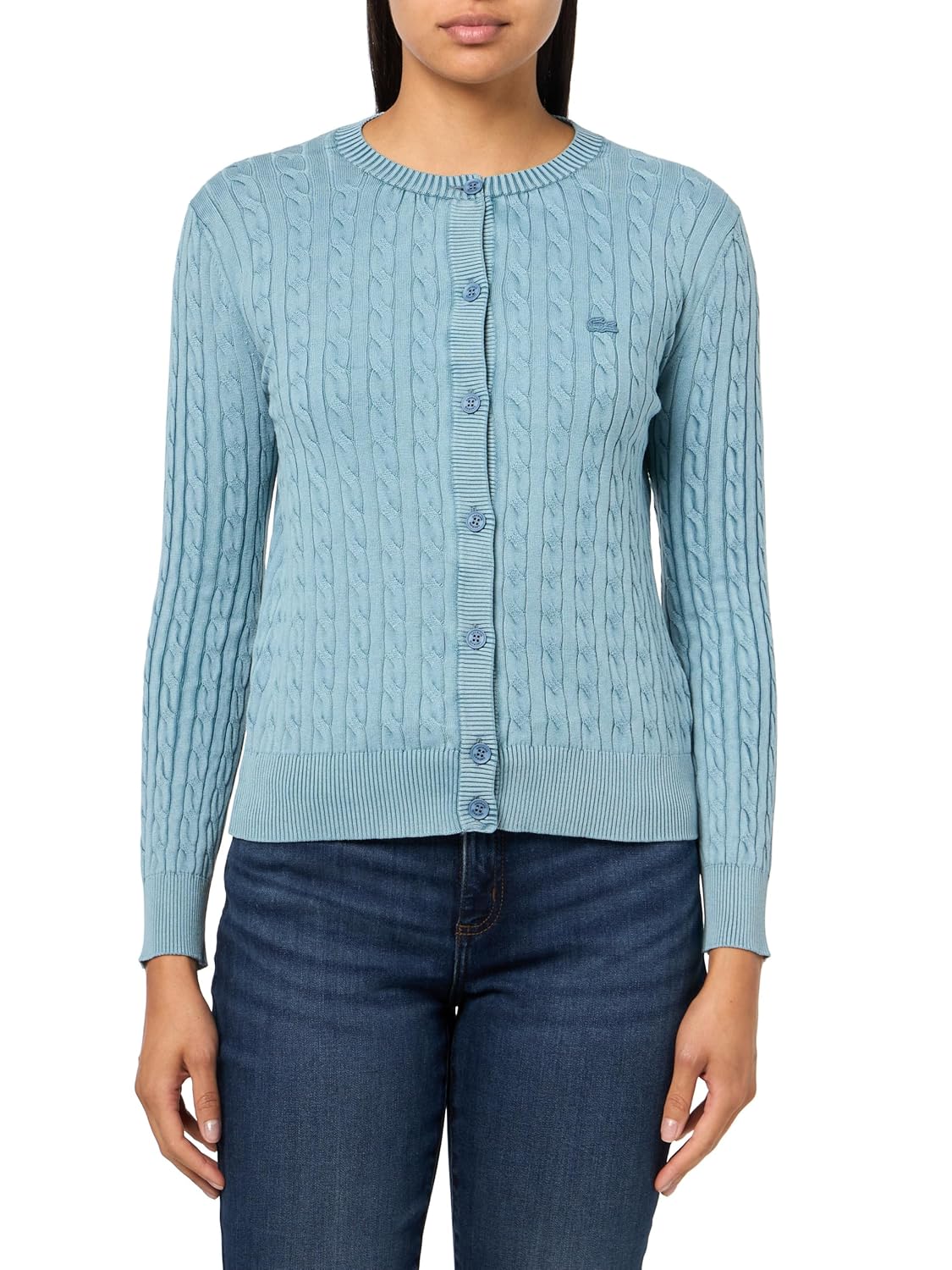 Lacoste Womens Washed Effect Cable Knit Cardigan