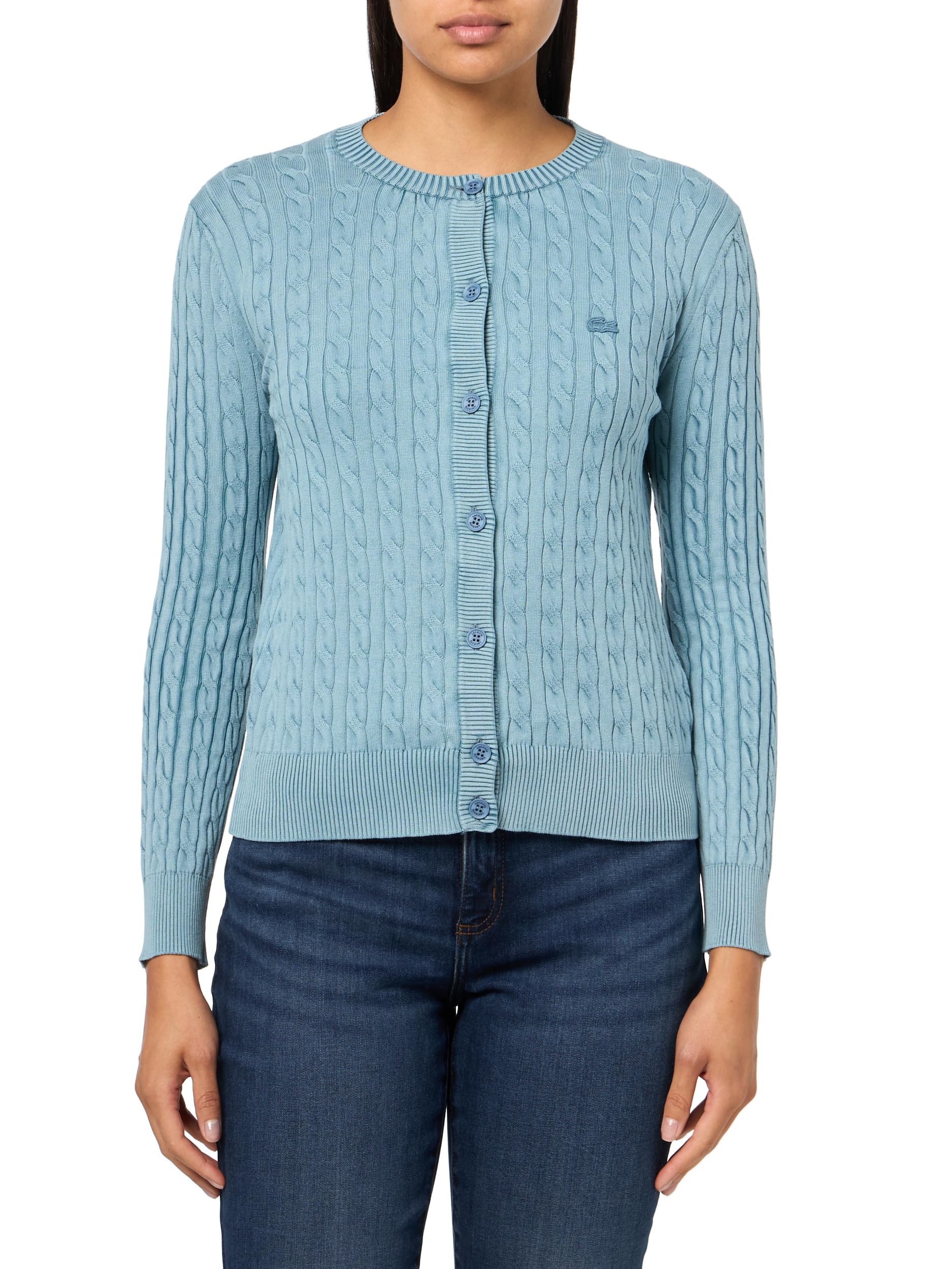 Lacoste Womens Washed Effect Cable Knit Cardigan