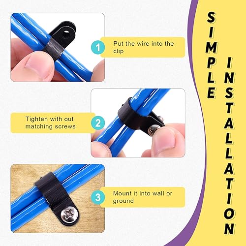 Miniatura 5 de Swpeet Paquete de 60 clips de cable tipo R de nailon negro de 516 pulgadas, clips de sujeción de cable de montaje de tornillo de nailon con 60