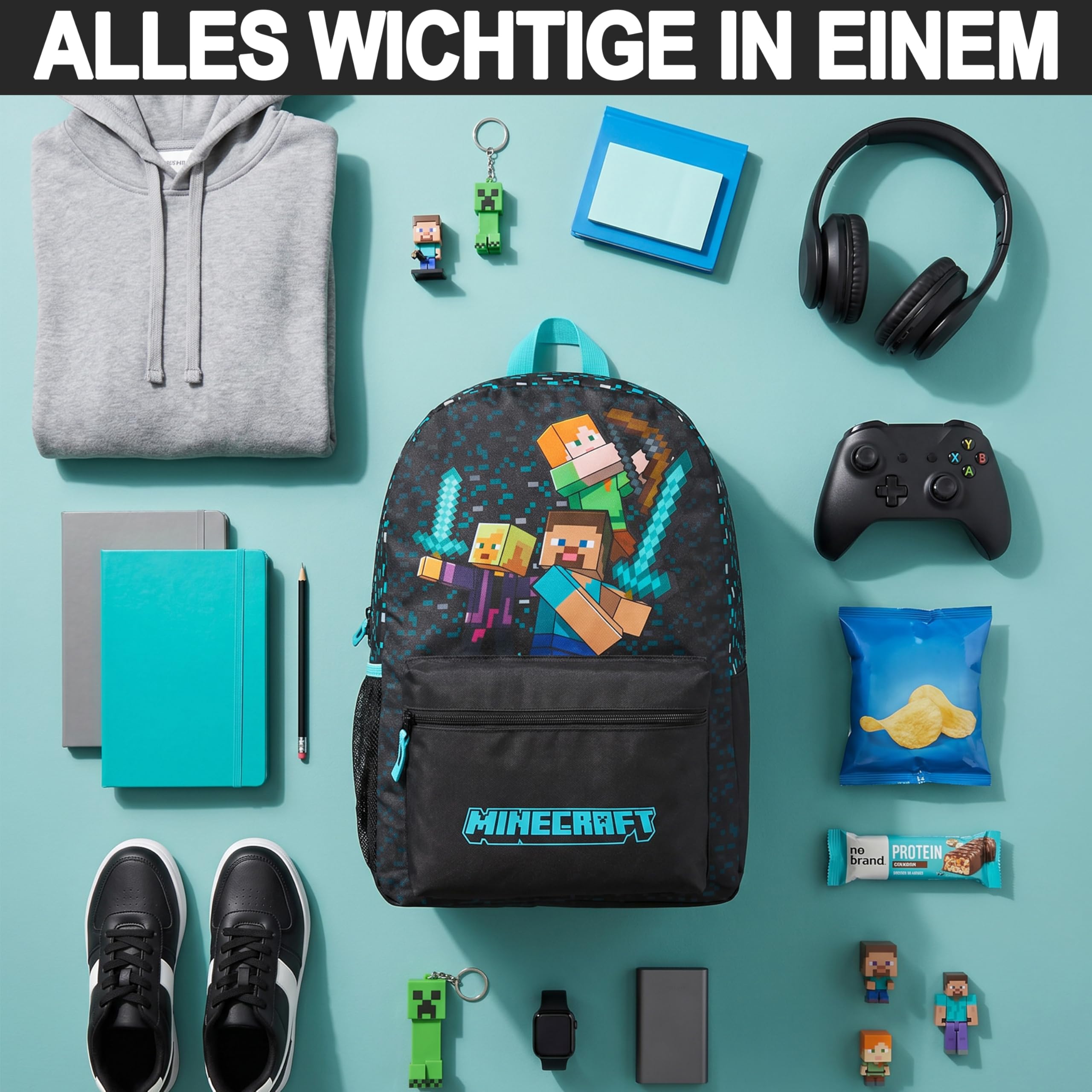 Get Trend Plecak Minecraft dla dzieci, chłopców, lekki plecak szkolny 45 cm, plecak z wyściełanymi paskami, torba podróżna, szkoła, prezent dla graczy Creeper, 17.7x12.6x8.7inch, Plecak dziecięcy
